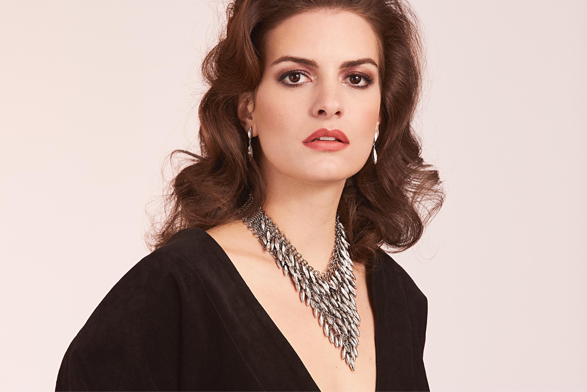 The Minerva necklace features a stunning bed of ‘armour’ chainmail beautifully juxtaposed by flowing droplets of Swarovski® crystal – together they form a truly eye catching statement that shimmers beautifully in the light.

Minerva was the most