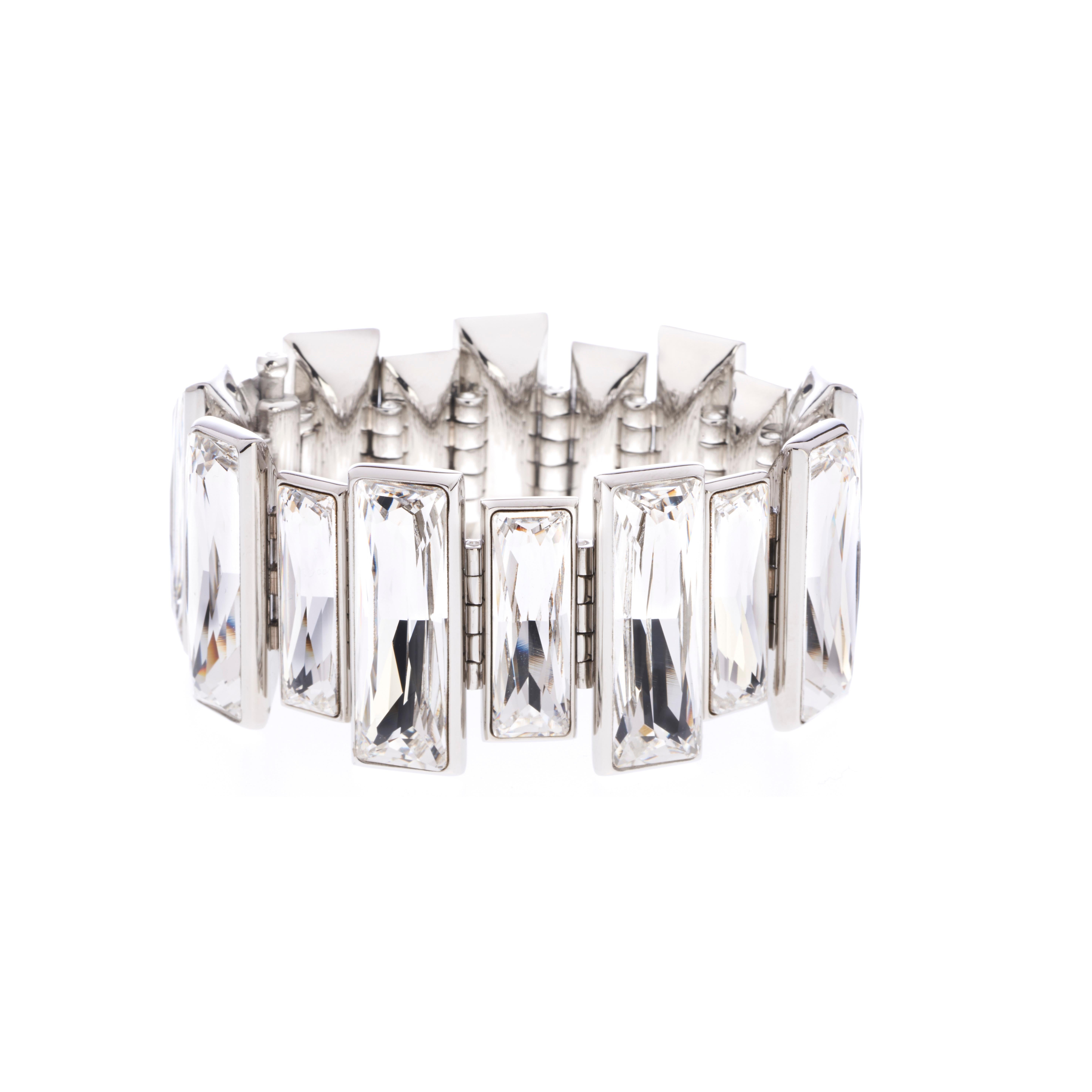 Contemporary Simon Harrison Gloria Baguette Crystal Stainless Steel Bracelet For Sale