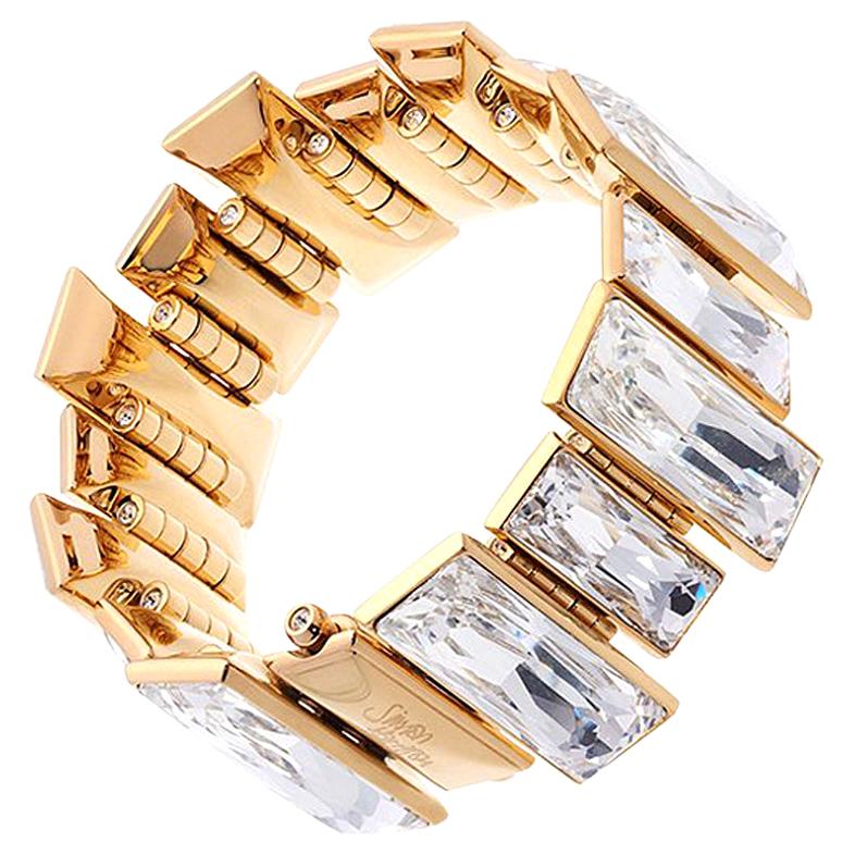 Simon Harrison Gloria Gold Plated Stainless Steel & Crystal Bracelet For Sale