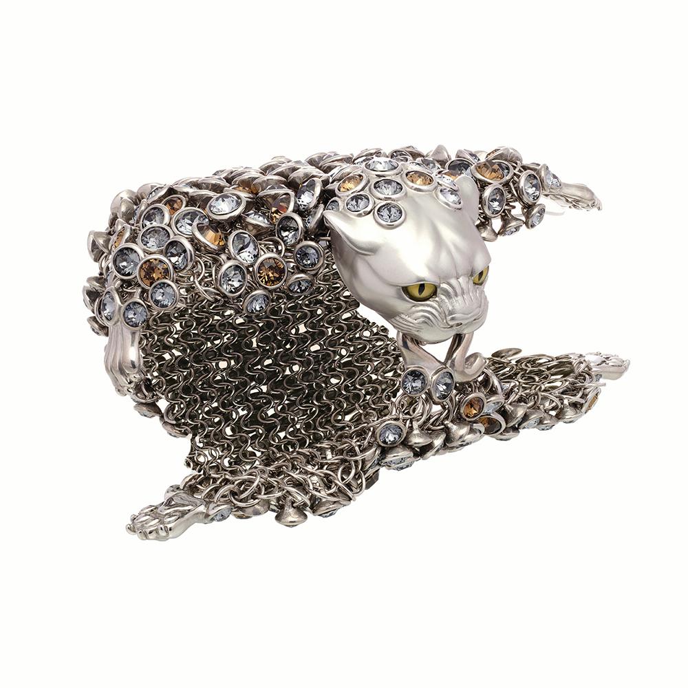 Simon Harrison Stainless Steel & Crystals Dionysus Leopard Bracelet In New Condition For Sale In London, GB