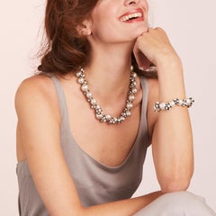 Simon Harrison Valent Pearl And Crystal Set Black Enamel Bead Necklace