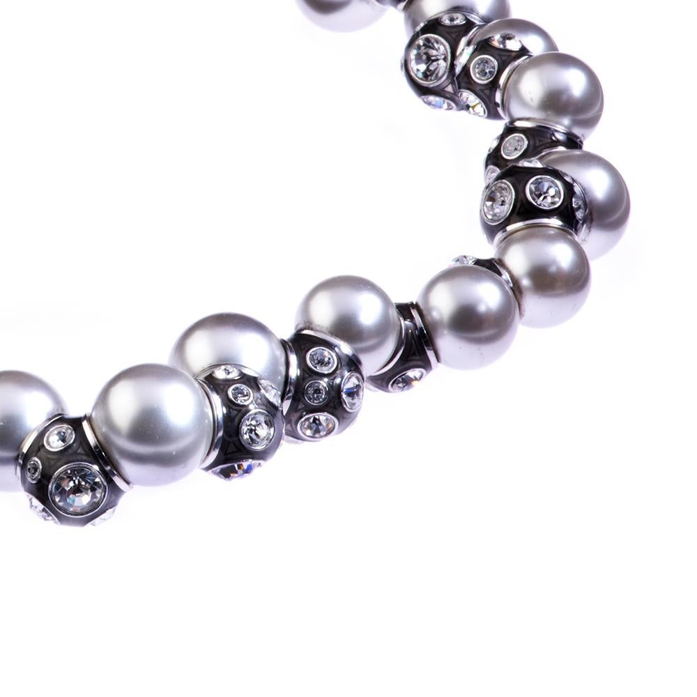 Contemporary Simon Harrison Valent Pearl And Crystal Set Black Enamel Bead Necklace For Sale