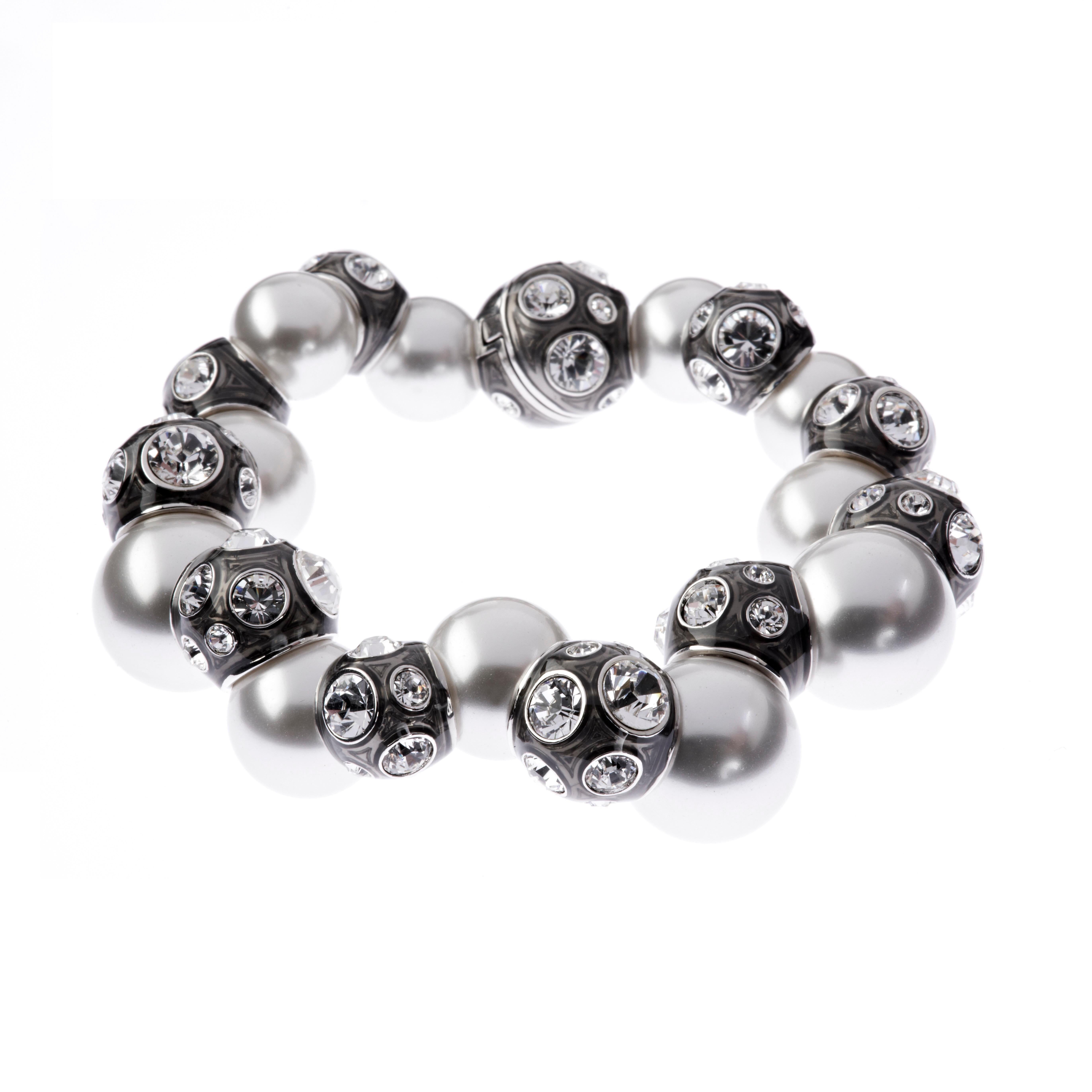 Contemporary Simon Harrison Valent Pearl And Crystal Set Enamel Bead Bracelet For Sale