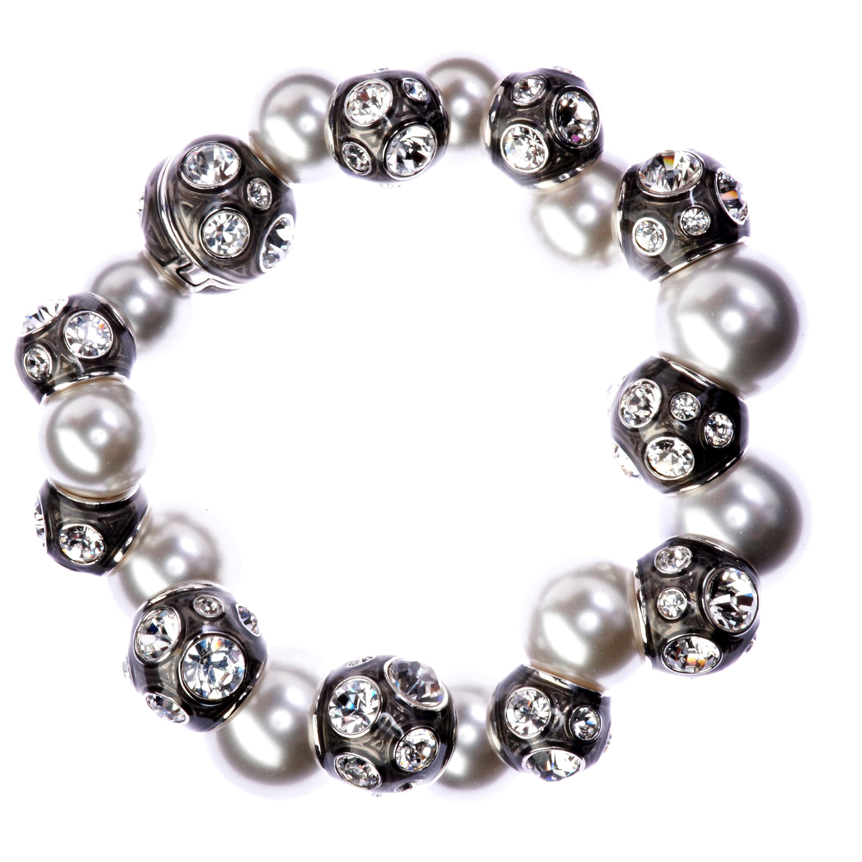 Simon Harrison Valent Pearl And Crystal Set Enamel Bead Bracelet For Sale