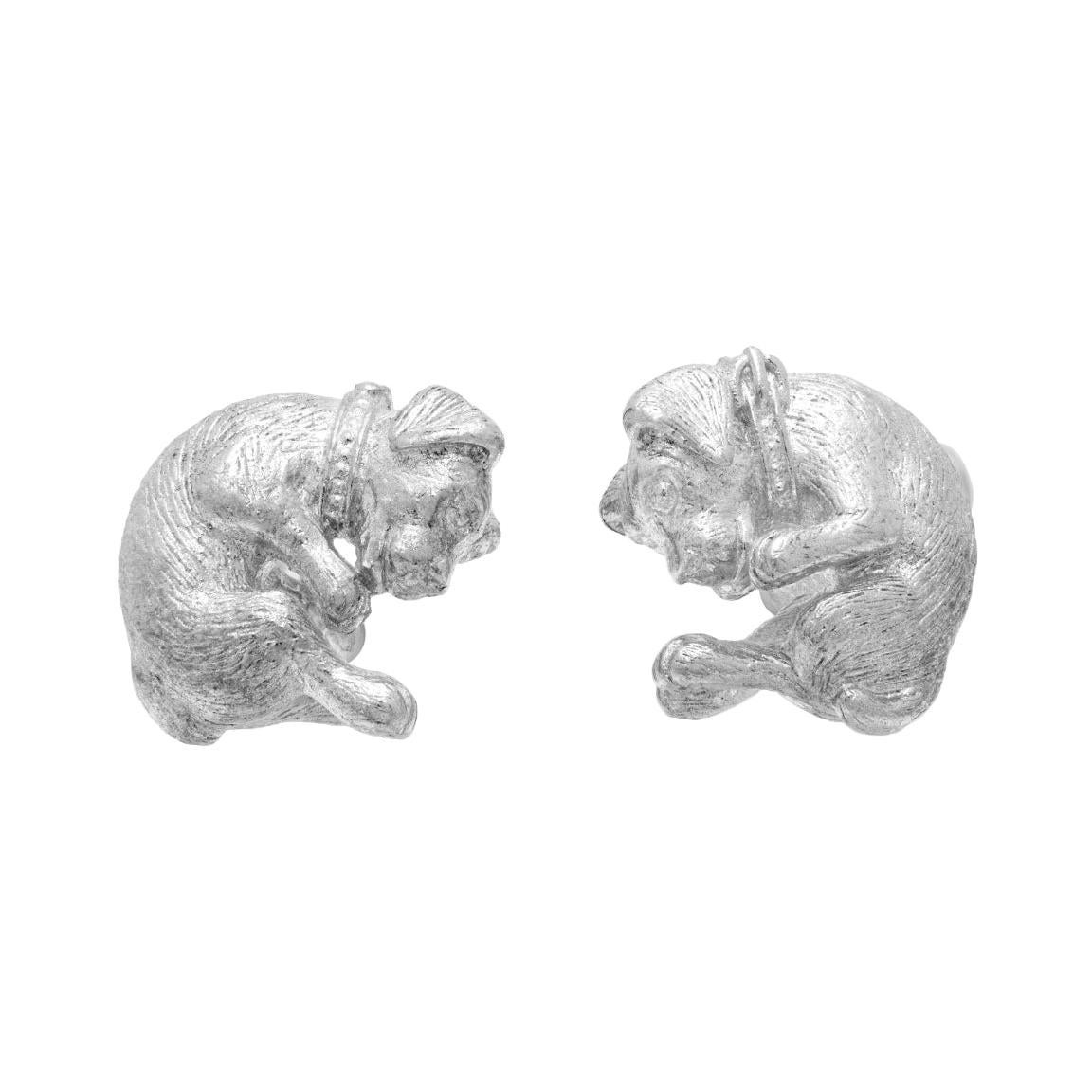 Simon Harrison Chinese Zodiac Dog Sterling Silver Cufflink For Sale