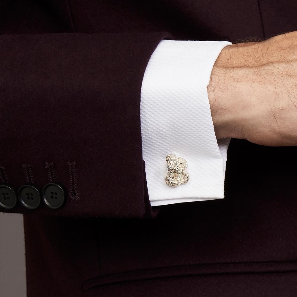 Our Chinese Zodiac cufflinks have all been hand crafted to feature the 12 animals which represent the years of the Chinese calendar. Elements of our craftsmen’s hand carved detail can be detected in subtle variations between the opposite left and