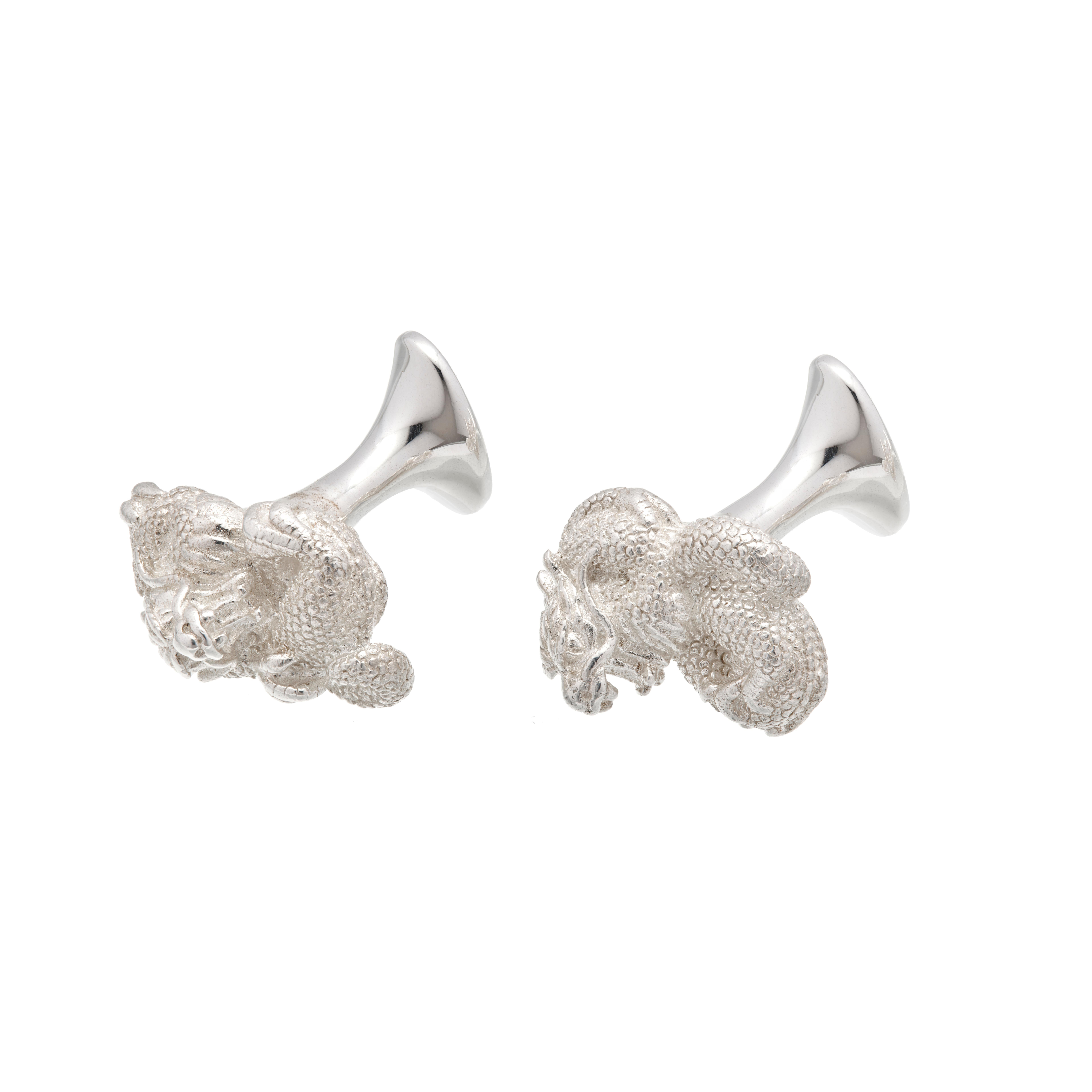 Simon Harrison Chinese Zodiac Sterling Silver Dragon Cufflinks In New Condition For Sale In London, GB