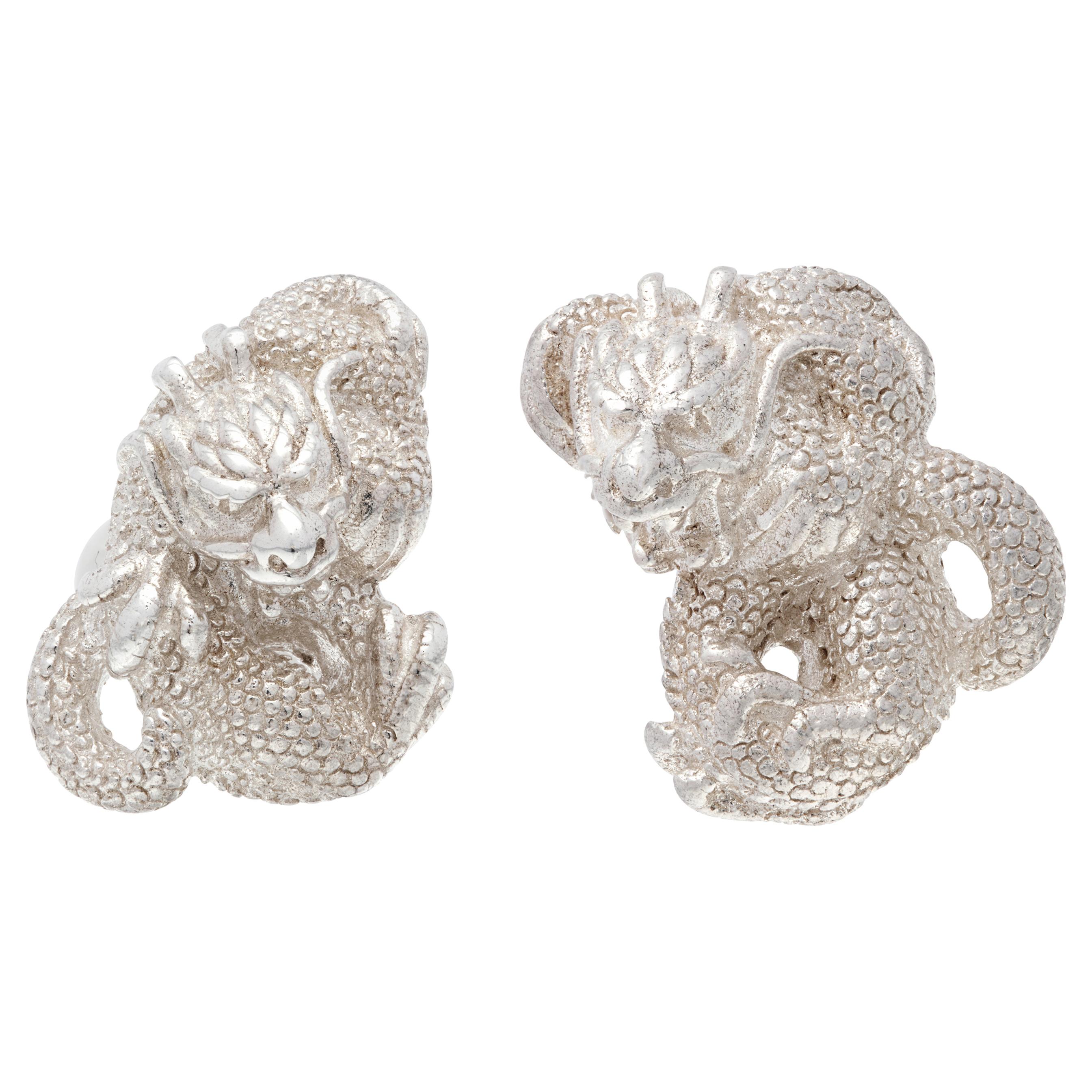 Simon Harrison Chinese Zodiac Sterling Silver Dragon Cufflinks For Sale