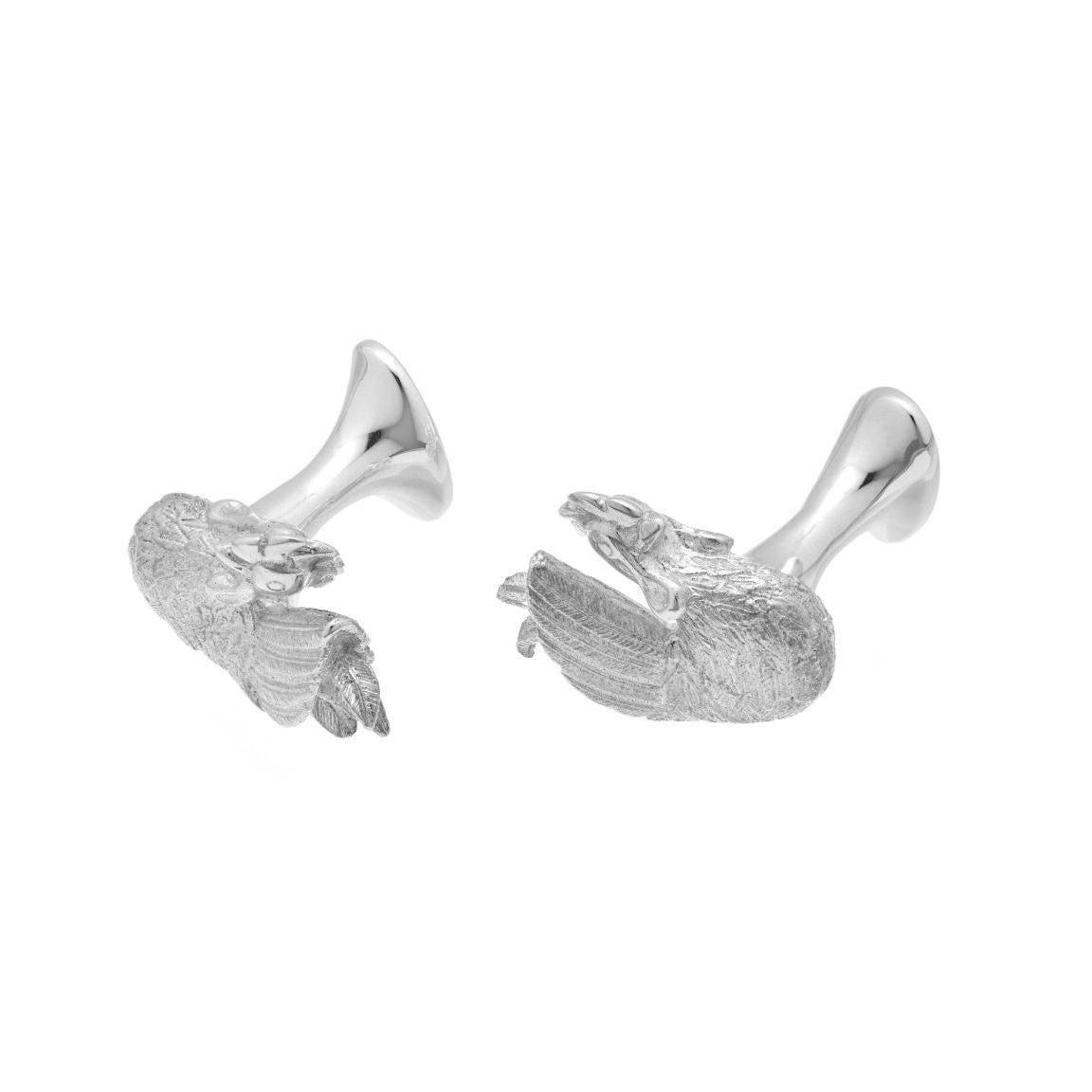 Simon Harrison Chinese Zodiac Sterling Silver Rooster Cufflink In New Condition For Sale In London, GB