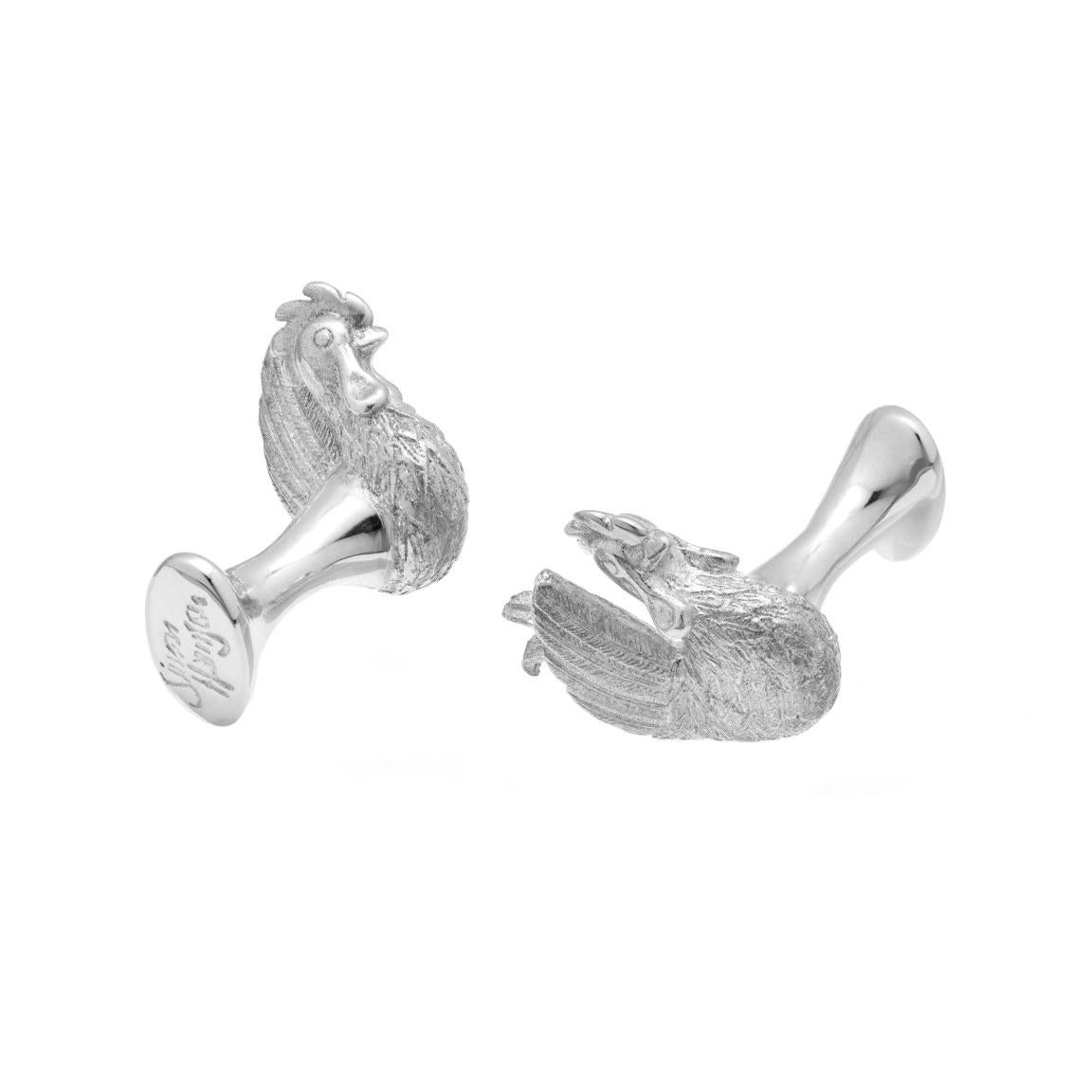 Men's Simon Harrison Chinese Zodiac Sterling Silver Rooster Cufflink For Sale