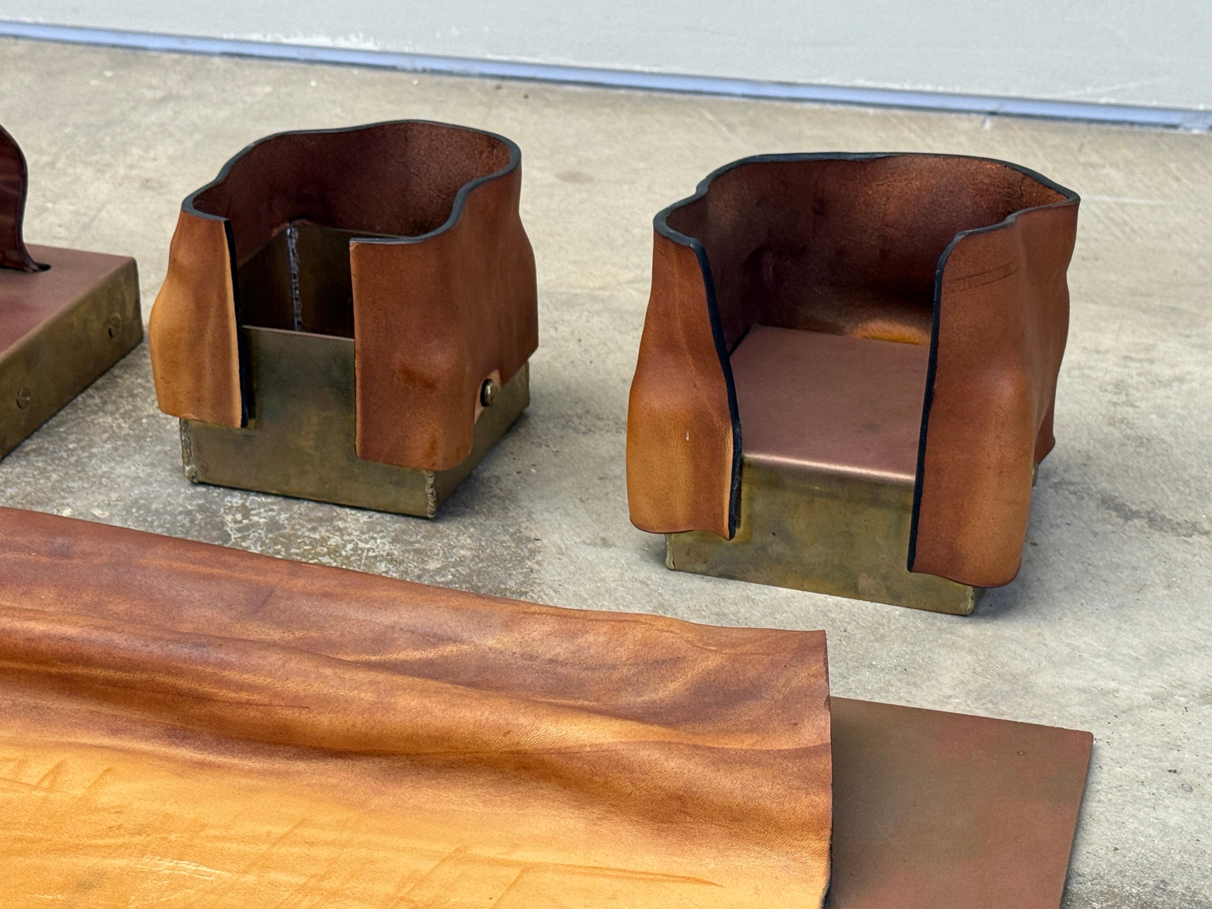 Simon Hasan Leather and Brass Desk Set in vendita 2