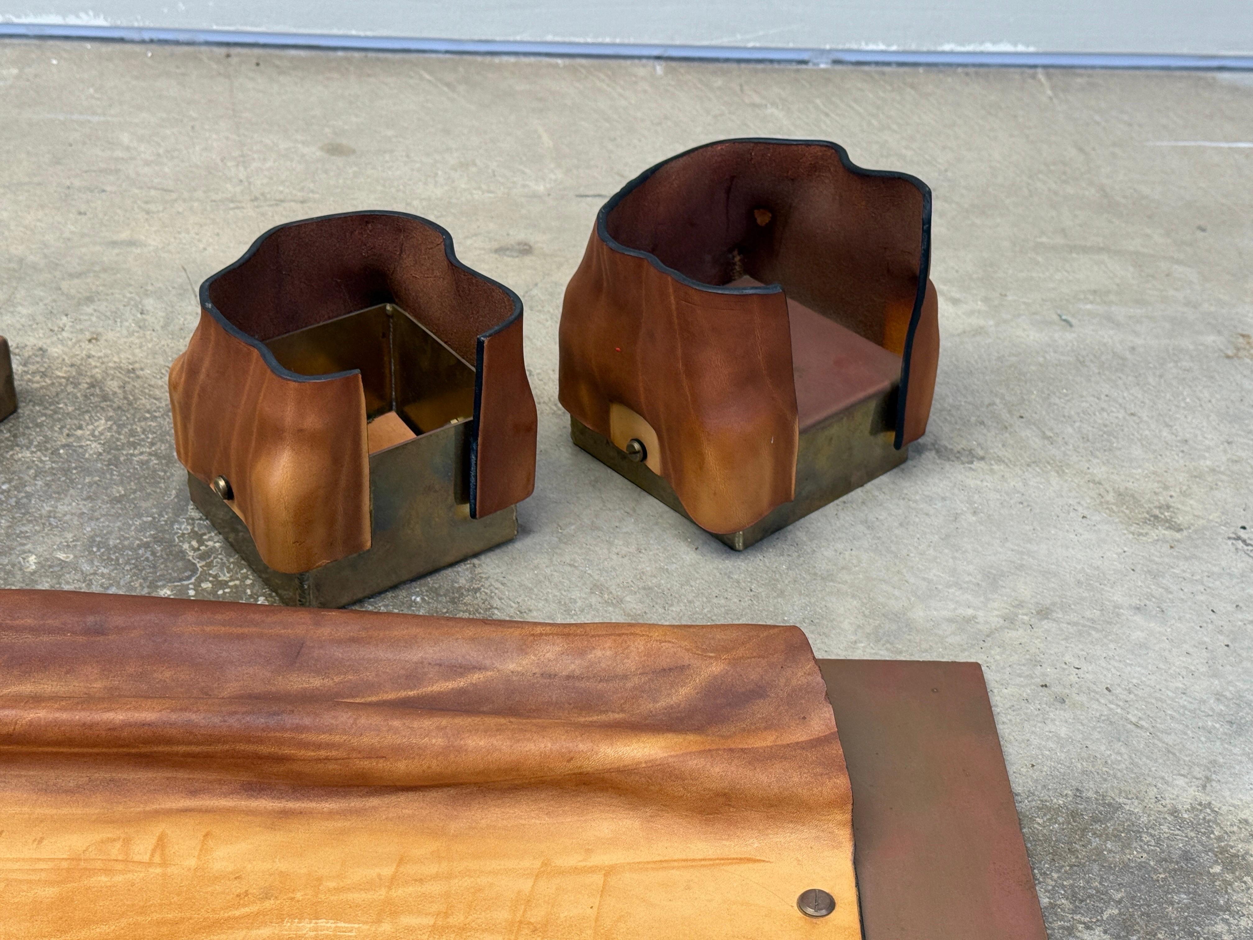 Simon Hasan Leather and Brass Desk Set in vendita 4