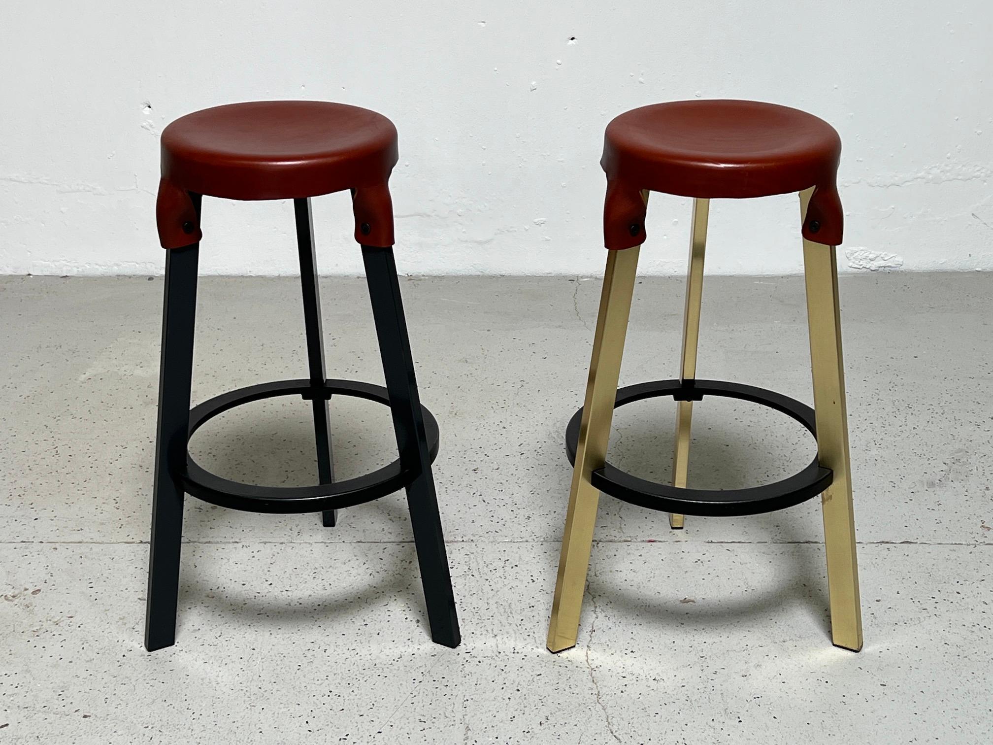 Simon Hasan Leather Top Bar Stools For Sale 2