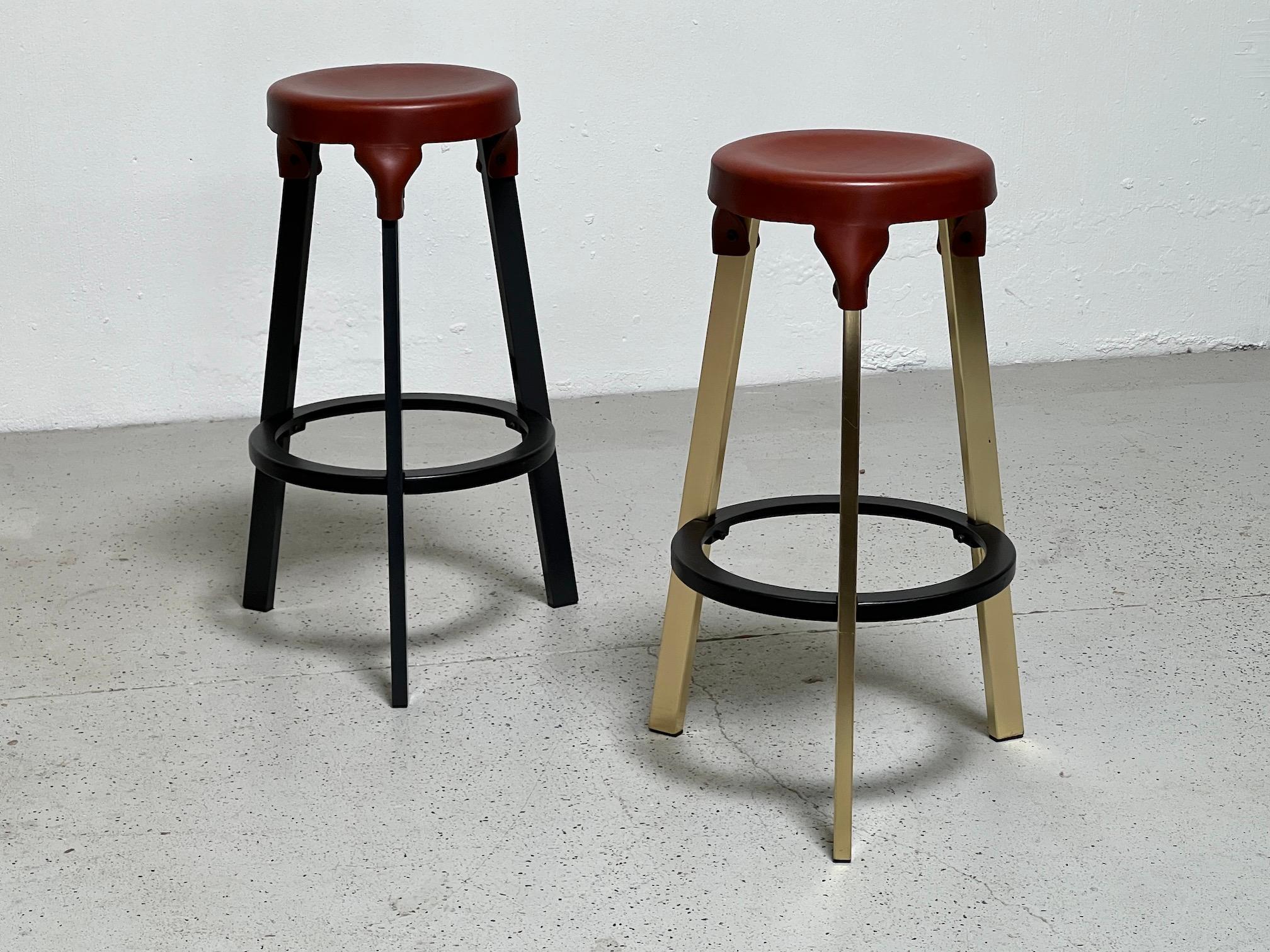 Simon Hasan Leather Top Bar Stools For Sale 3