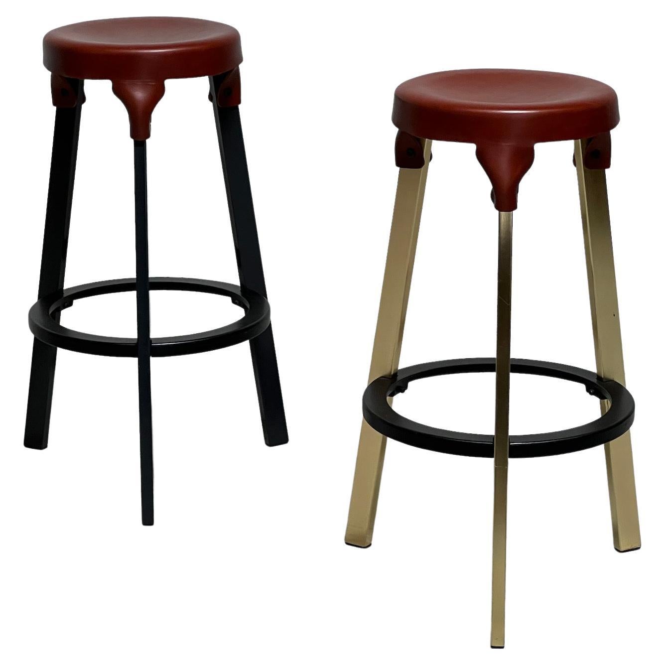 Simon Hasan Leather Top Bar Stools For Sale