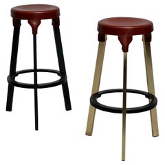 Simon Hasan Leather Top Bar Stools