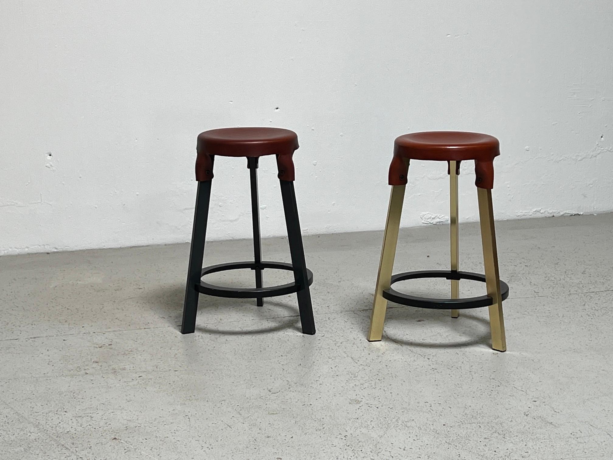 Simon Hasan Leather Top Counter Stools For Sale 5