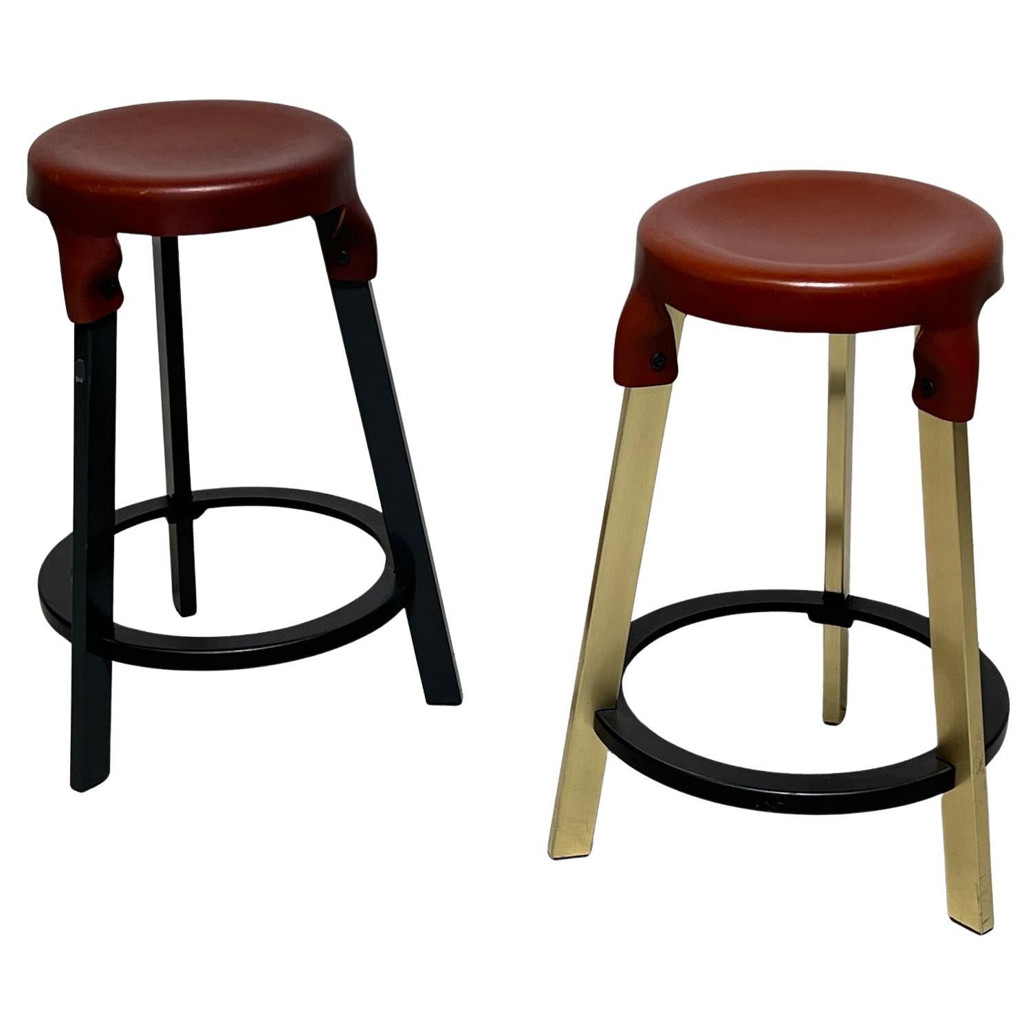 Simon Hasan Leather Top Counter Stools For Sale