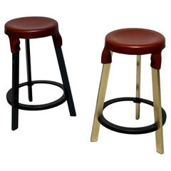 Simon Hasan Leather Top Counter Stools