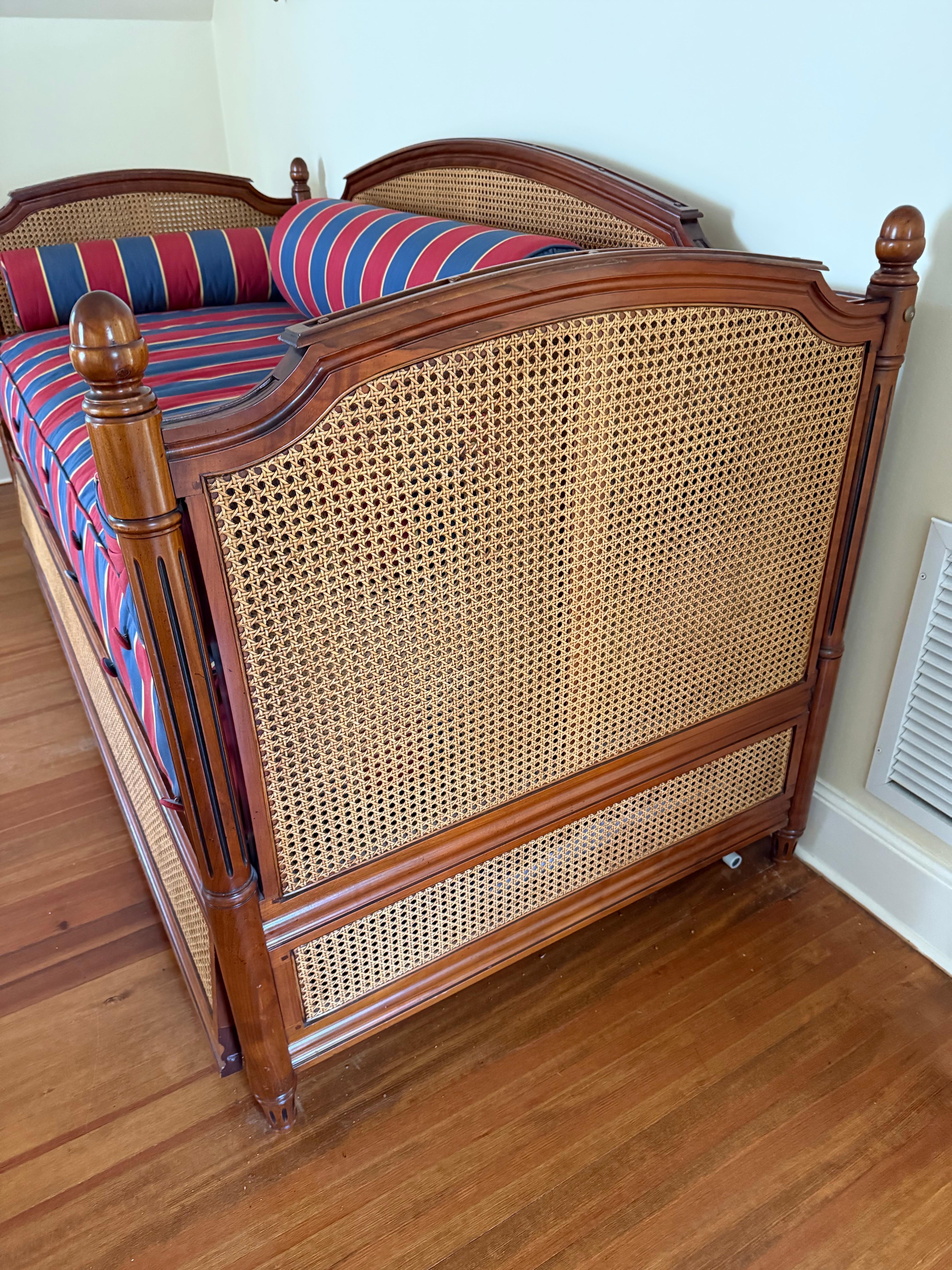 Simon Horn Louis XVI Style Caned Daybed Trundle Bed with Acorn Finials 7