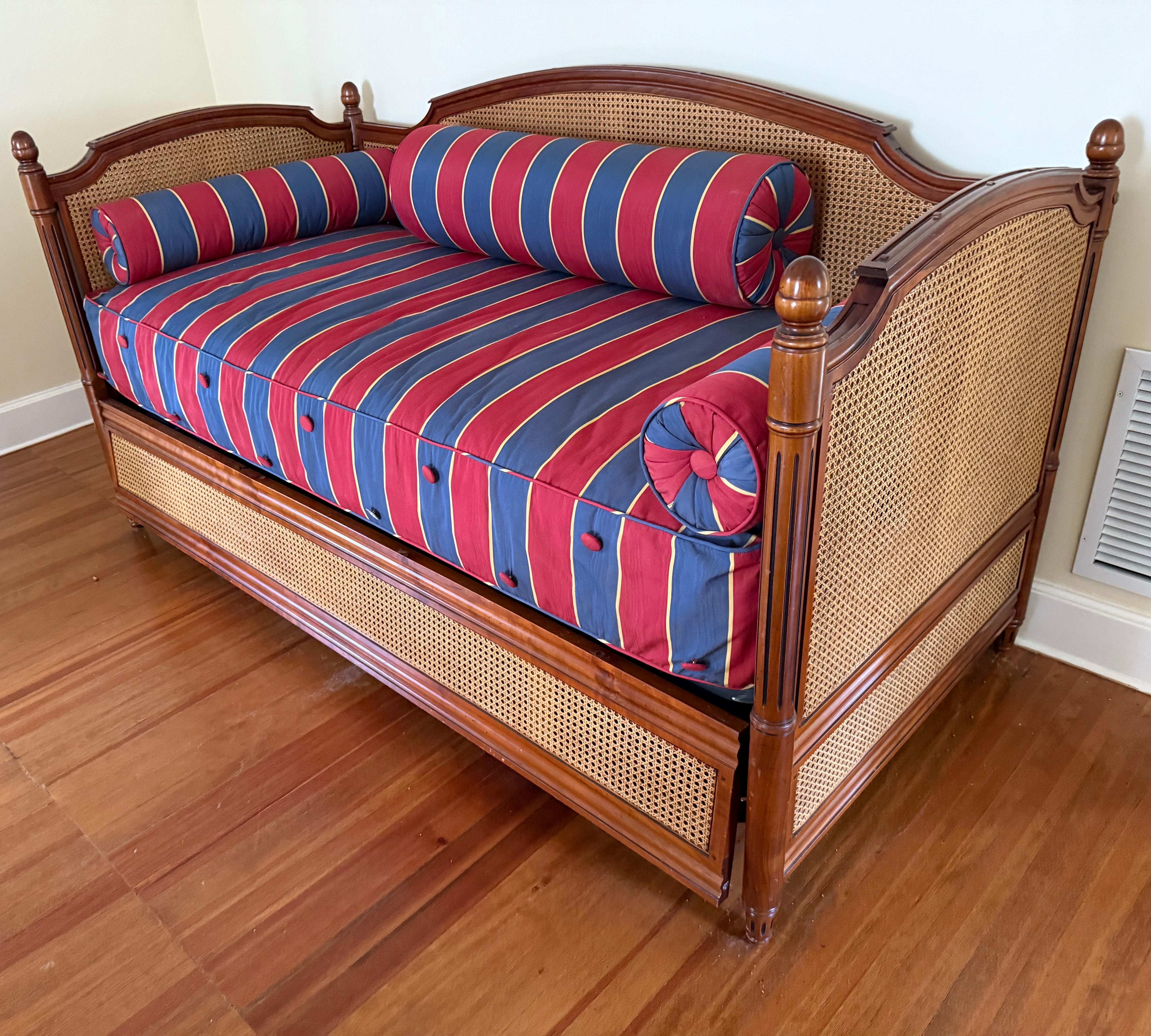 Simon Horn Louis XVI Style Caned Daybed Trundle Bed with Acorn Finials 2