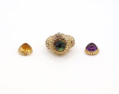 Simon & Igal Interchangeable Tourmaline, Citrine, Amethyst, Diamond Ring 18K