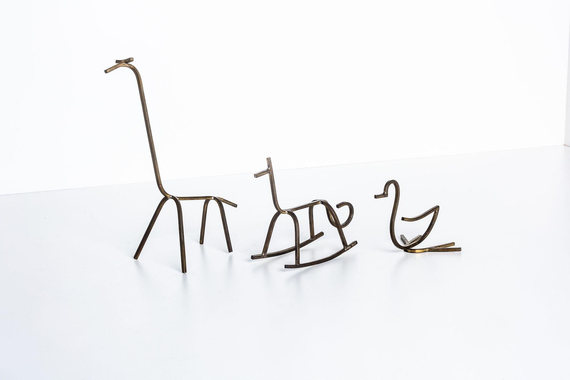 Simon Kops set of Brass Minimalist Animal Sculptures In Good Condition For Sale In Chicago, IL