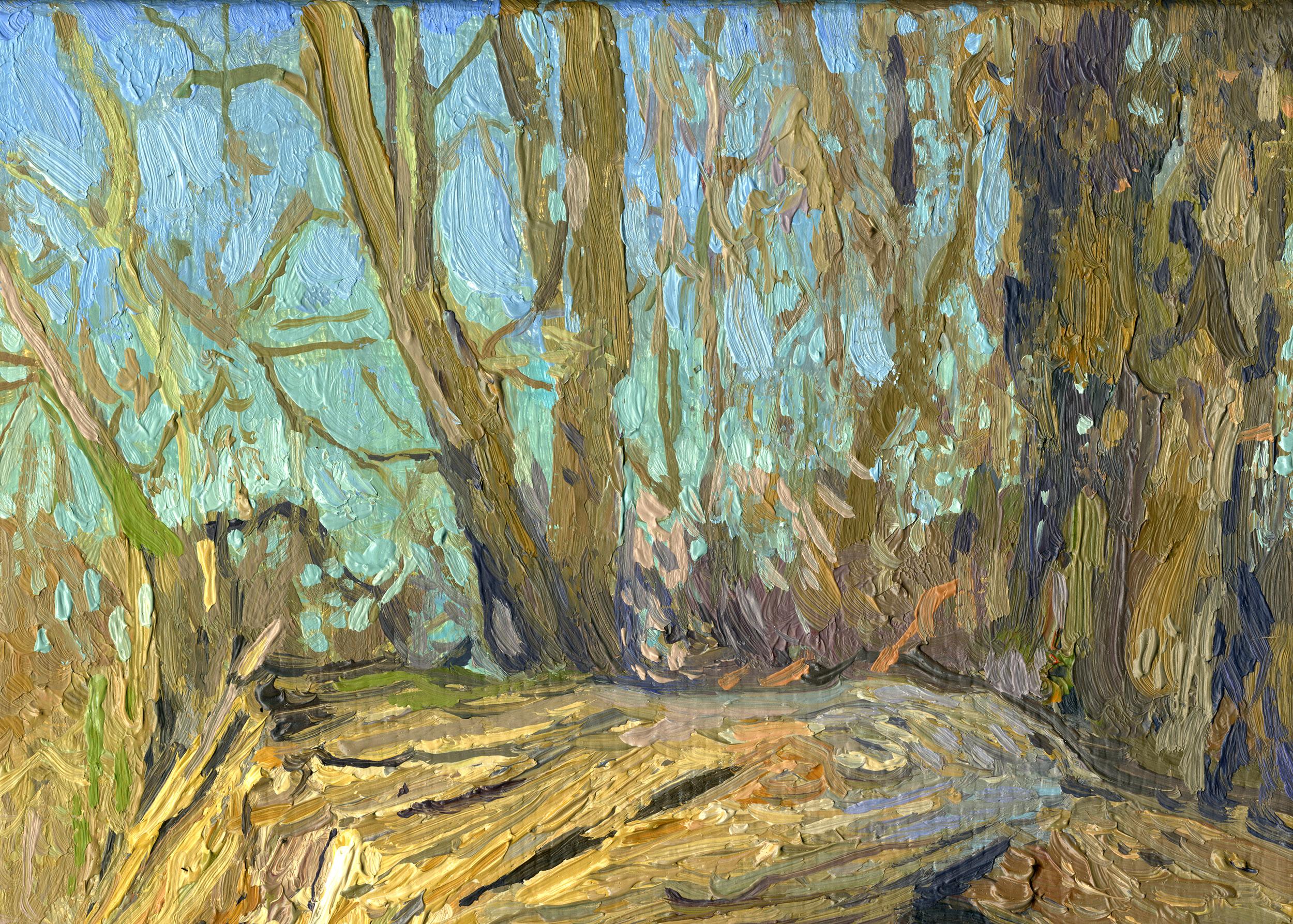 A broken tree near the Likhoborka River - Impressionist Painting by Simon Kozhin