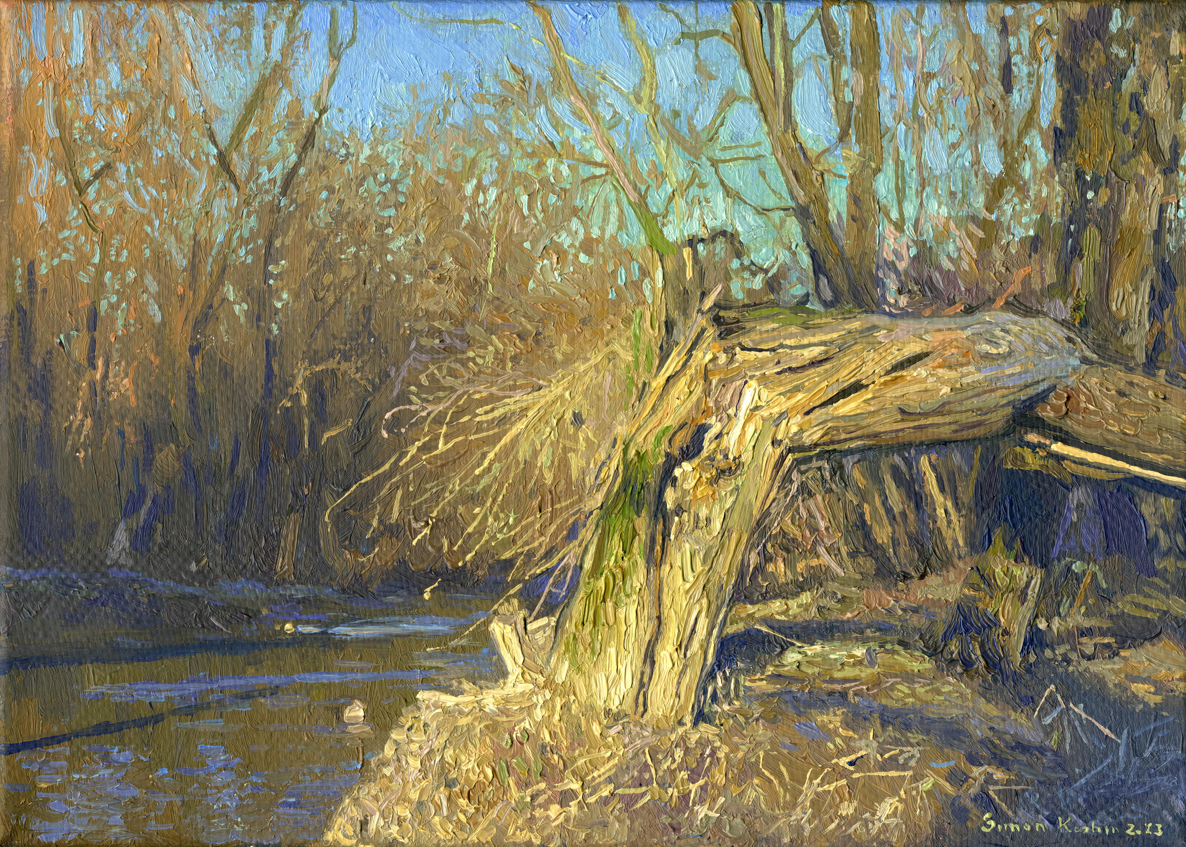 Simon Kozhin Landscape Painting - A broken tree near the Likhoborka River