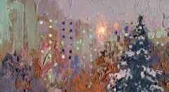 Un abete su un viale d'inverno di notte, Impressionista, Pittura, 15,4 x 27,7 cm