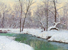 Una serata gelida sul fiume Chertanovka, dipinto, 2026, 31 х 41,9 см