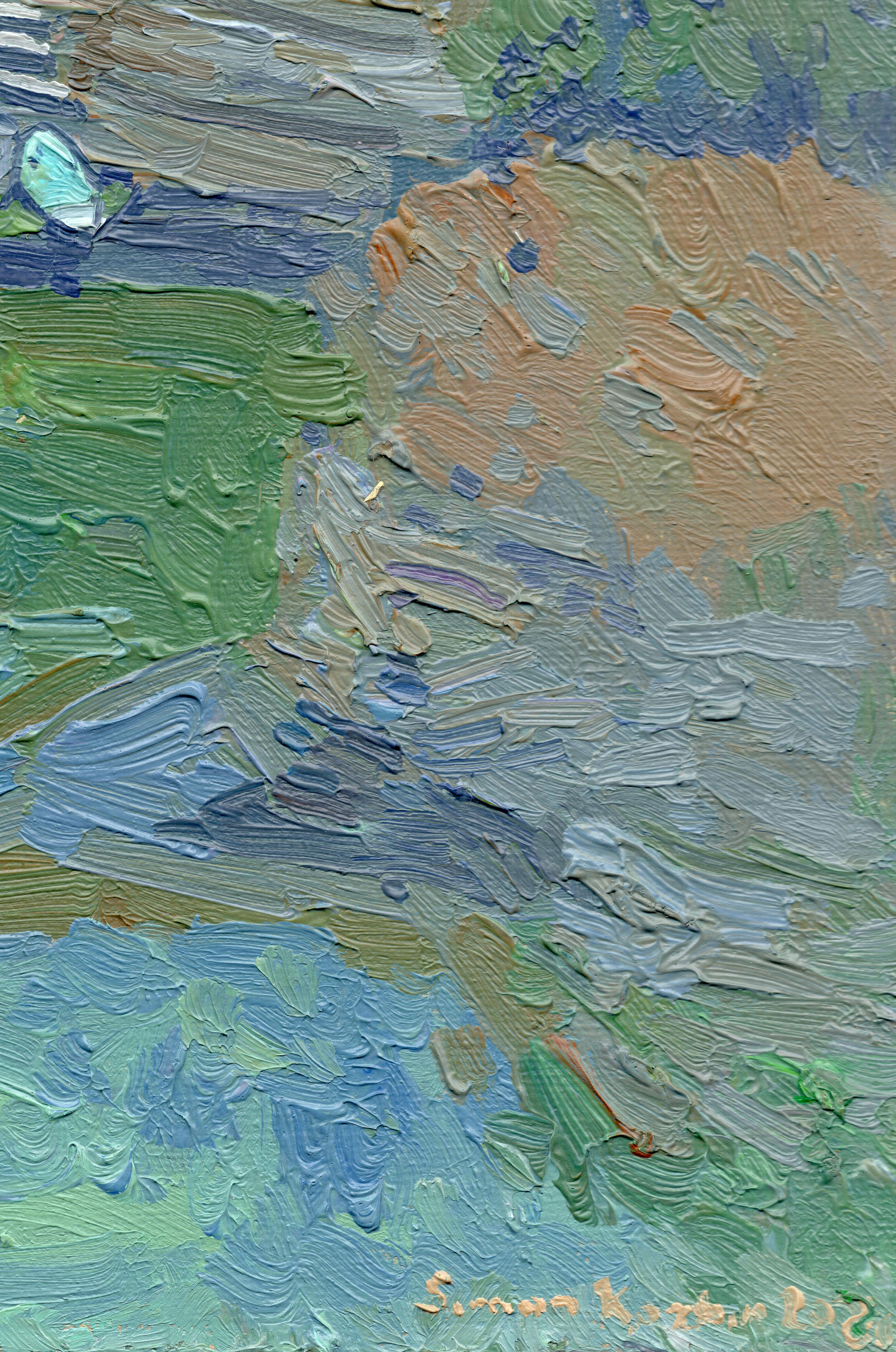 Quest'opera d'arte è un vivido paesaggio marino impressionistico, che mostra un'ipnotica vista costiera. La composizione si concentra su una scogliera frastagliata, resa con pennellate espressive e strutturate. L'uso da parte dell'artista di