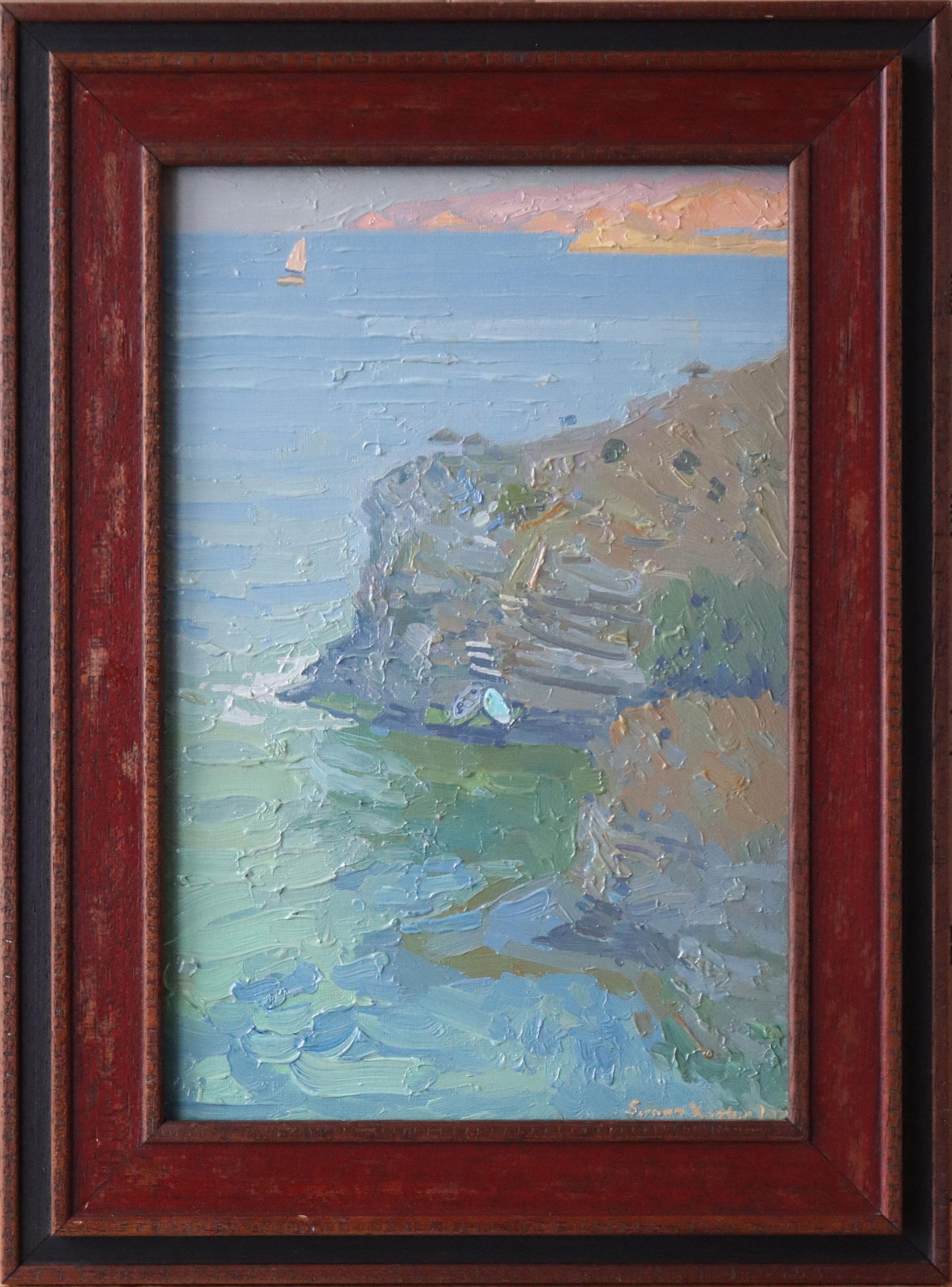 Una vela bianca e solitaria brilla. Bali. Creta. Grecia in vendita 1