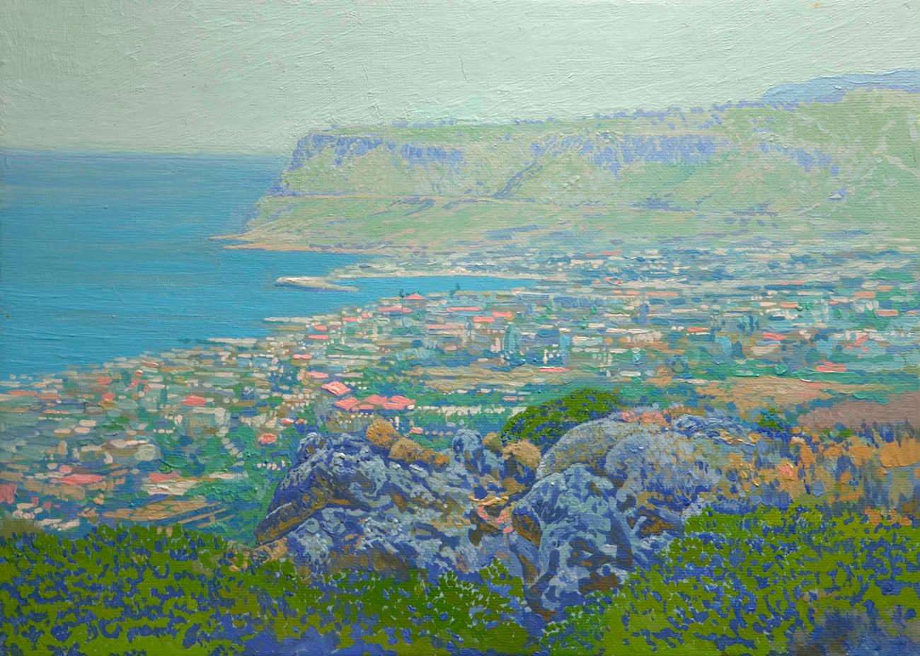 Simon Kozhin Landscape Painting - A view of the bay and city of Sissi. Crete