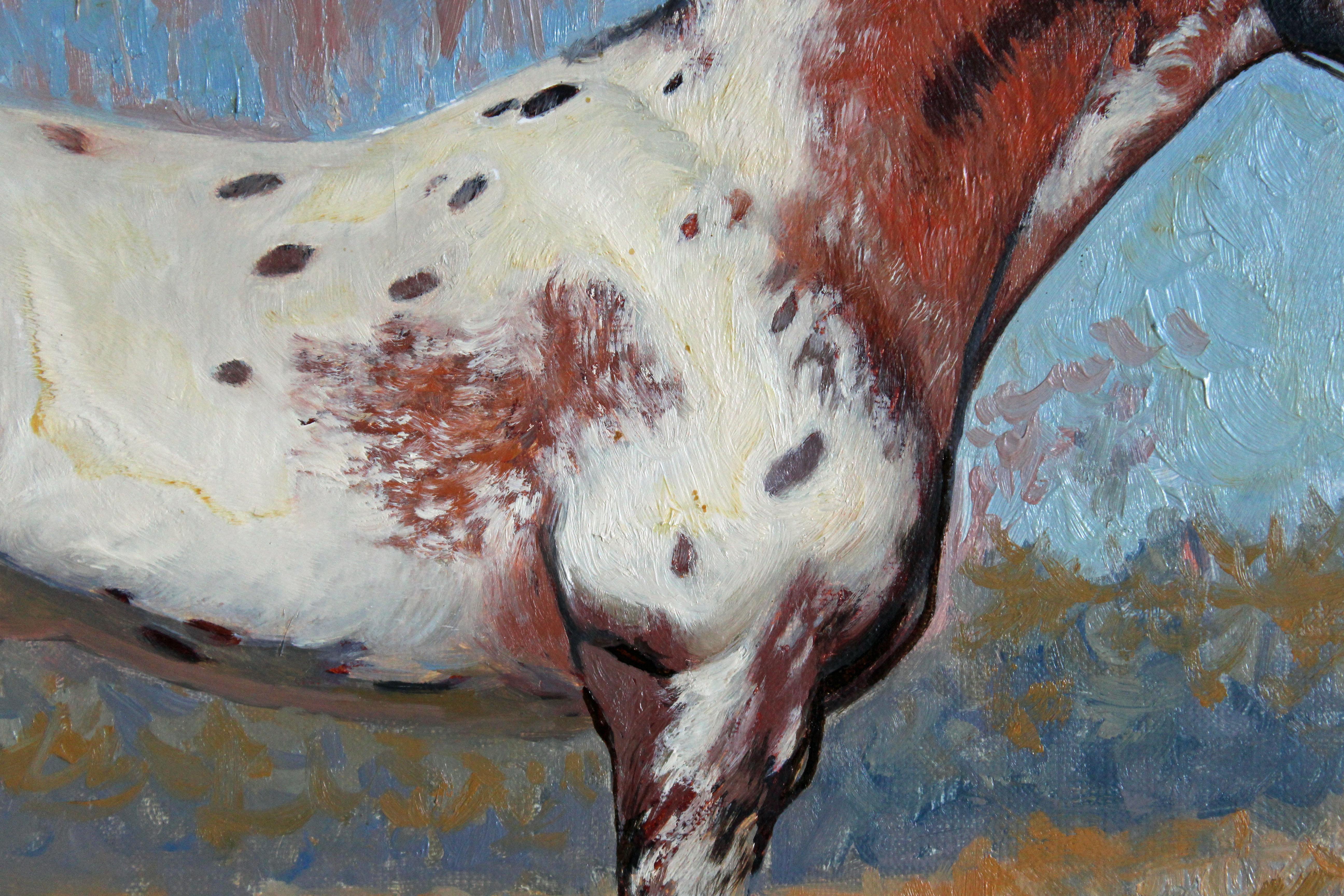 PLEASE NOTE: Shipping WITHOUT frame with DHL Service.

In this painting, I lovingly captured the unique spirit of the horse, its dappled coat a symbol of individuality. The rich oils blend fine art with touches of impressionism and realism,