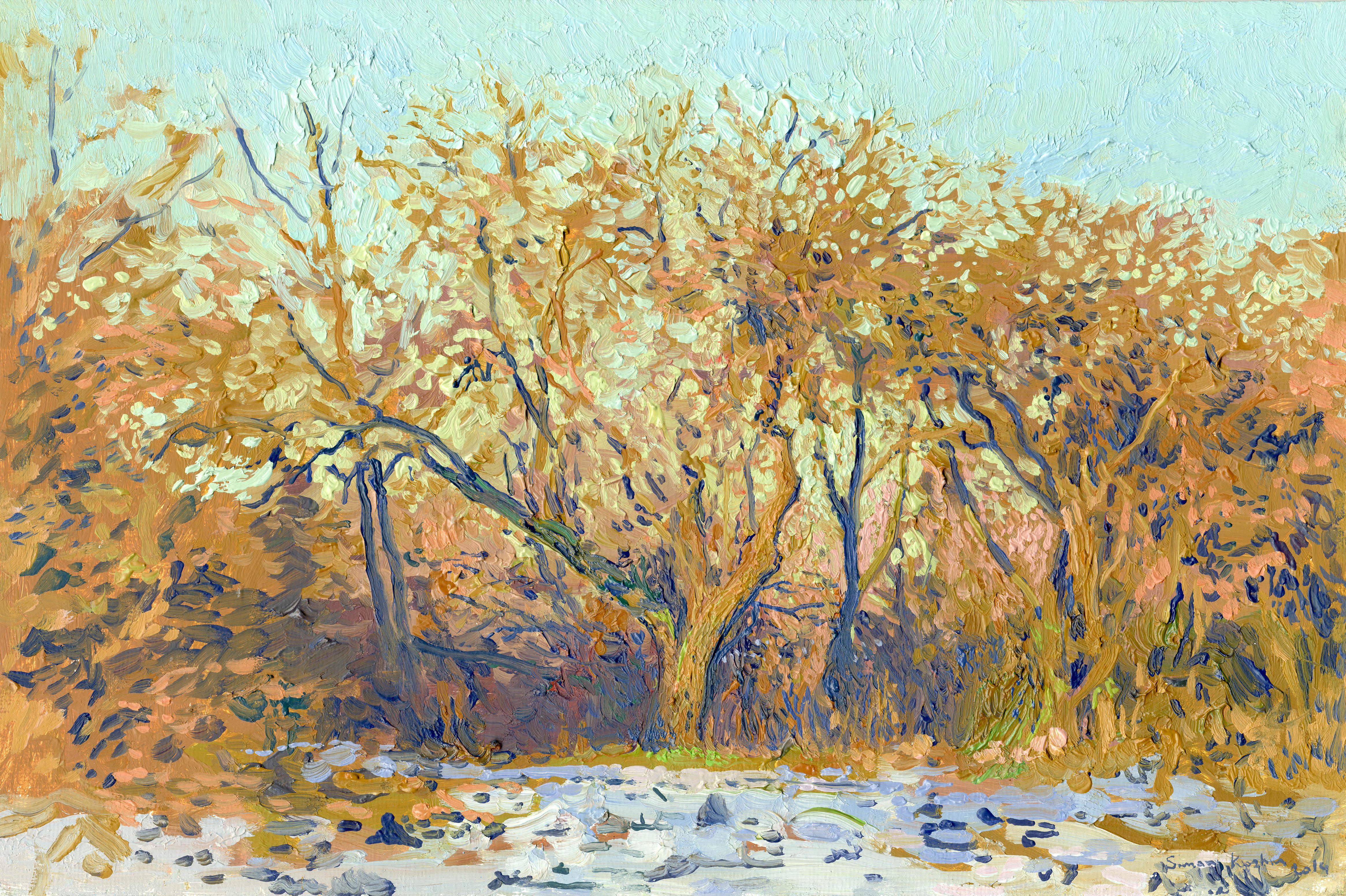 Simon Kozhin Landscape Painting - Apple orchard in Kolomenskoye. March