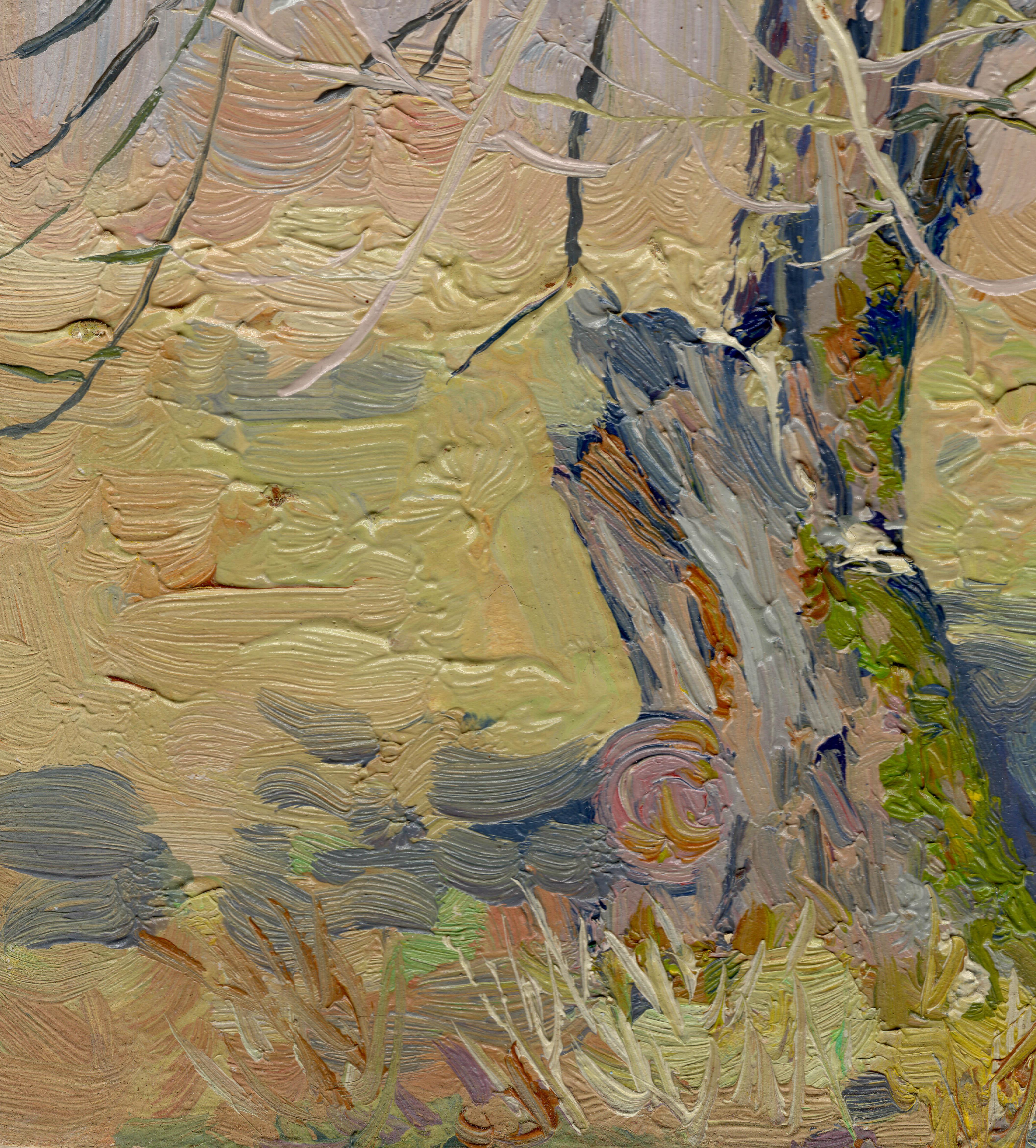 Apfelbaum. April (Braun), Landscape Painting, von Simon Kozhin