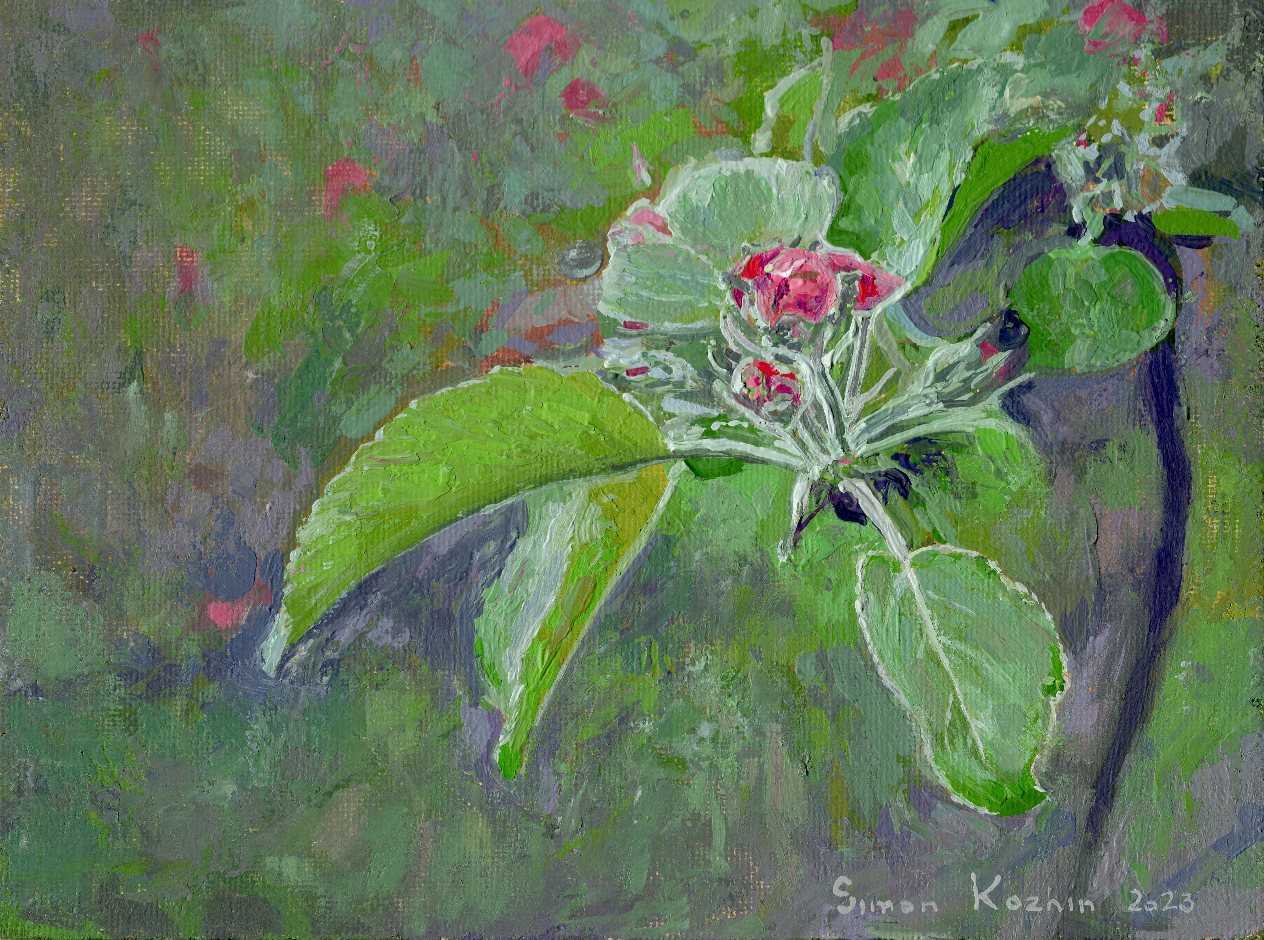 Simon Kozhin Landscape Painting - Apple tree buds in bloom