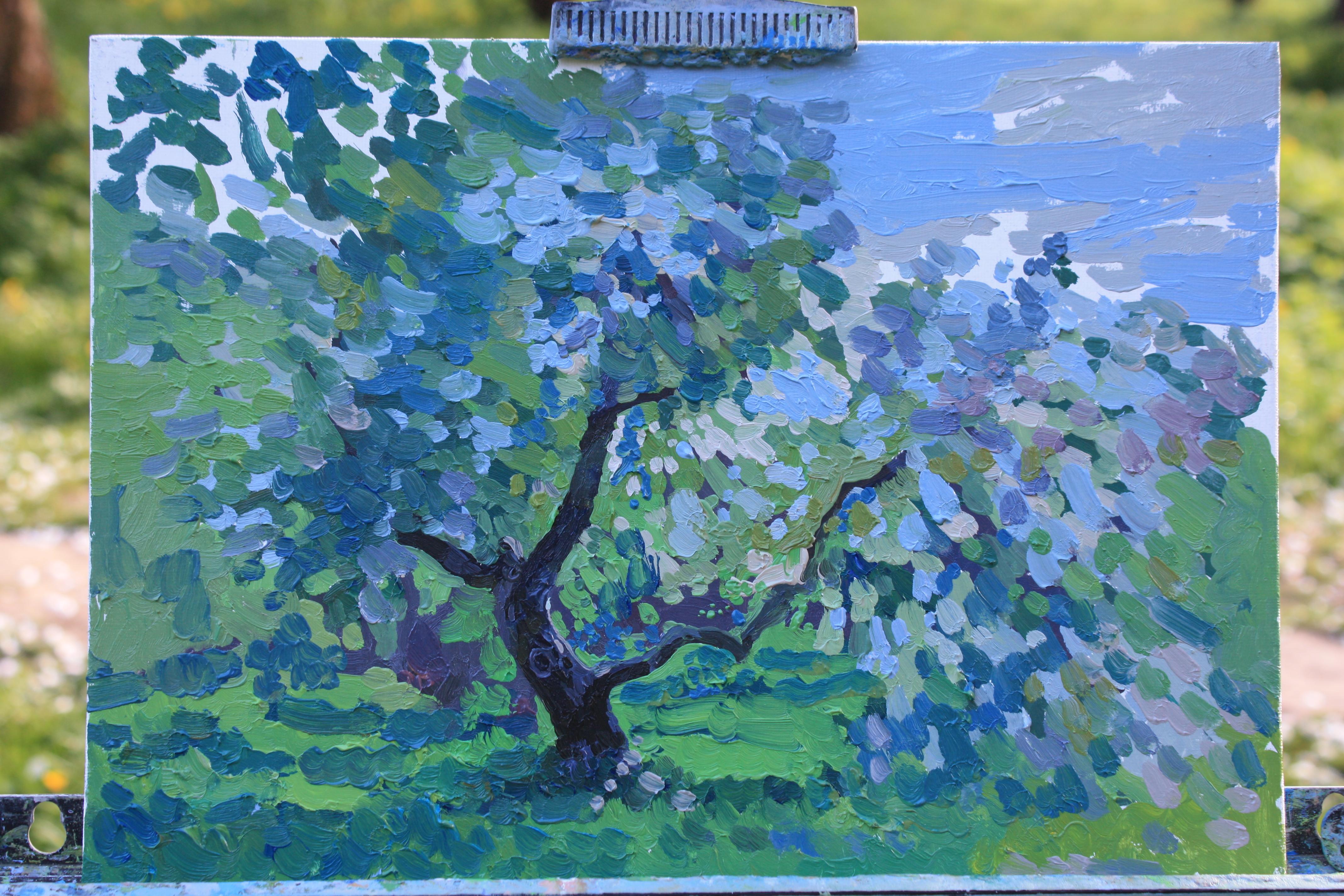 Manzano en flor. Kolomenskoye Pintura al óleo Impresionista de Simon Kozhin en venta 9