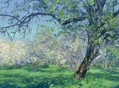 Apple trees in bloom. Kolomenskoye. Spring garden impressionist oil painting