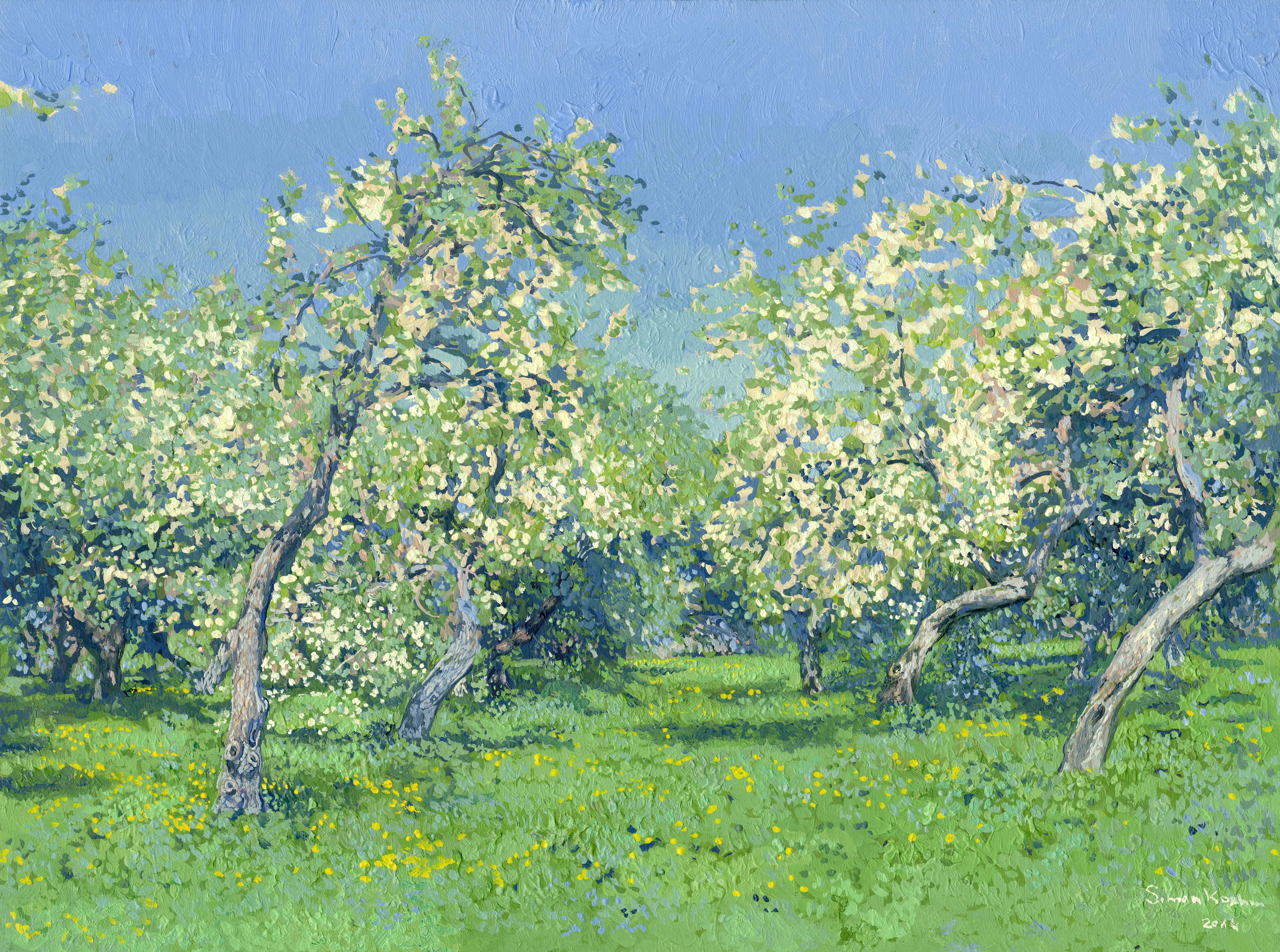Apple Trees in Bloom. Kolomenskoye Landscape Painting, Oil on Canvas, 30x40 cm