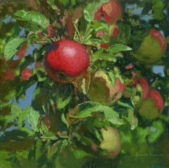 Mele Pittura impressionista in miniatura 2011 Olio su cartone 15 x 15 cm Incorniciato