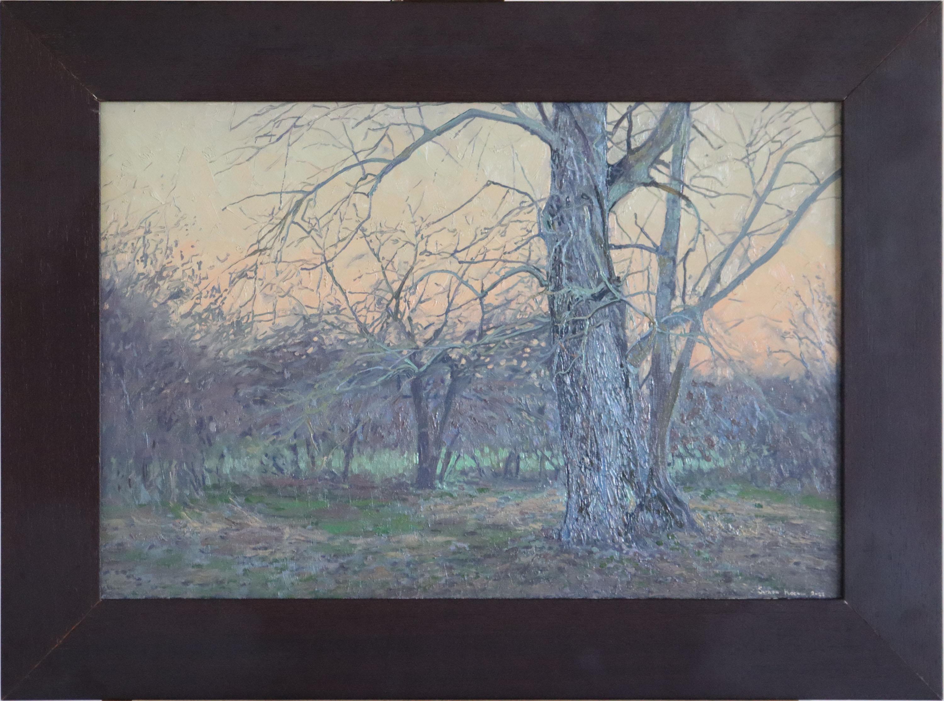 April evening near the poplar - Painting by Simon Kozhin