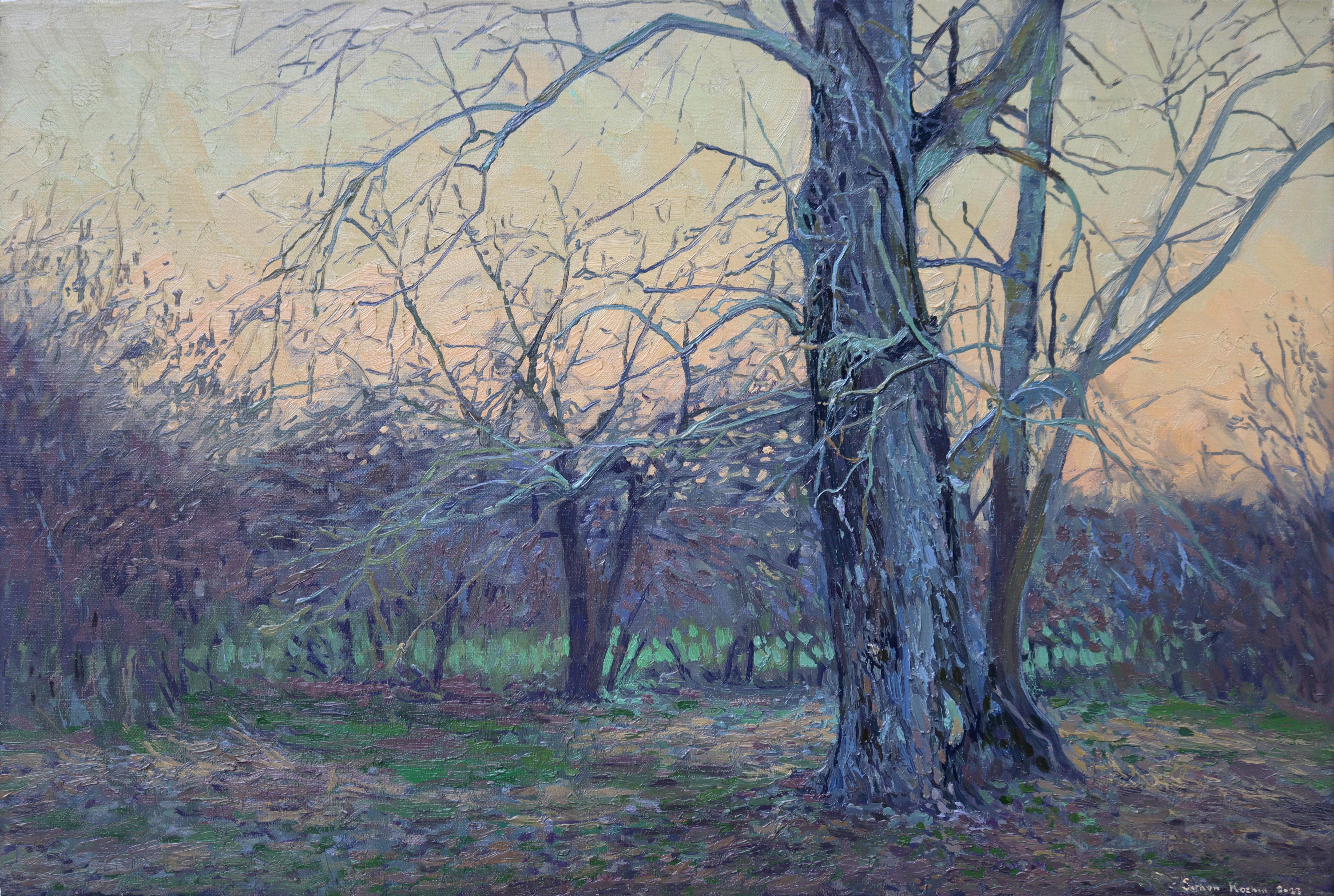 Simon Kozhin Landscape Painting - April evening near the poplar