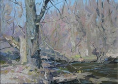 April. The Setun River, Impressionist painting, 2005, Oil on board, Framed, New