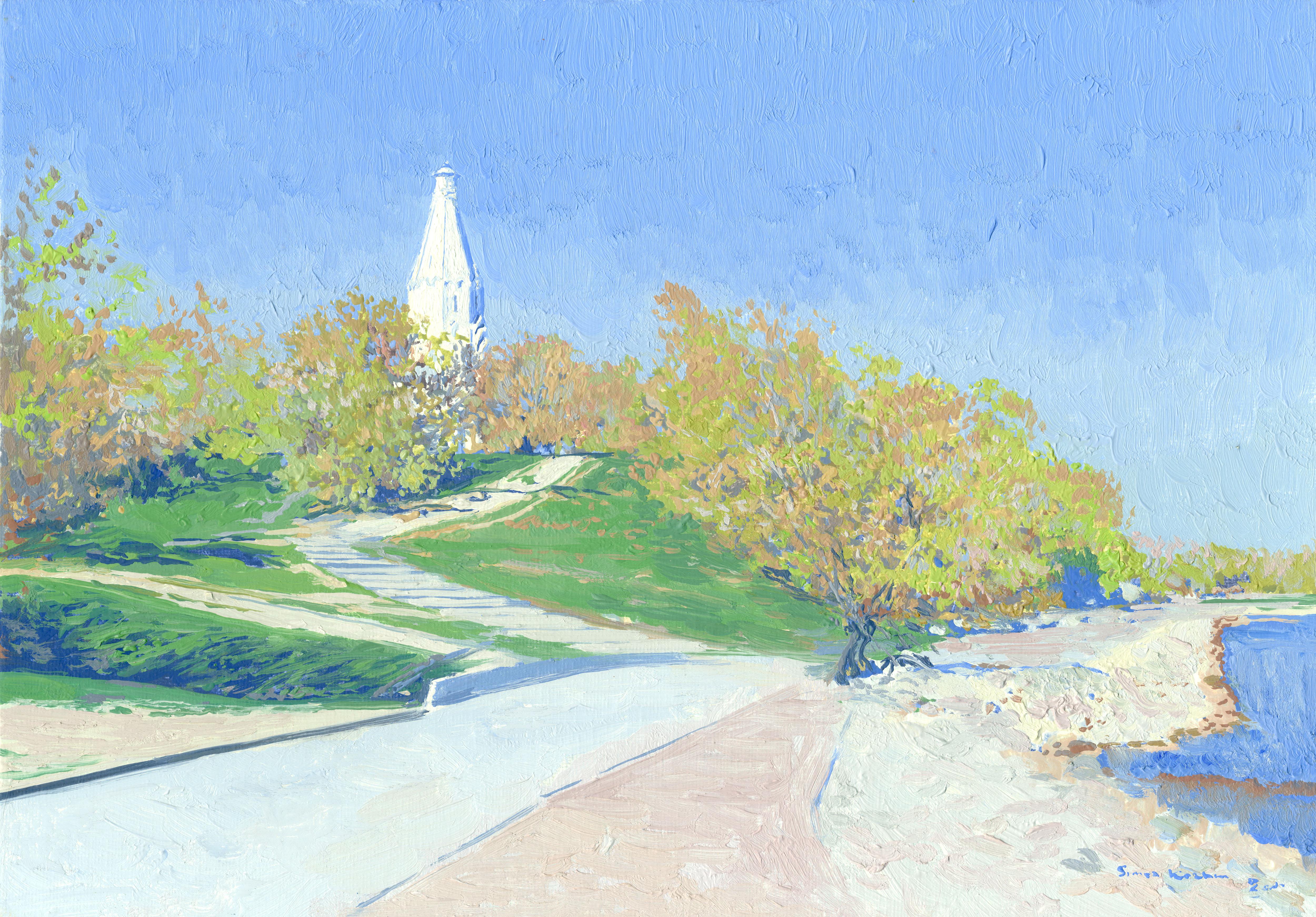 Landscape Painting de Simon Kozhin - Abril. Vista de la Iglesia de la Ascensión en Kolomenskoye