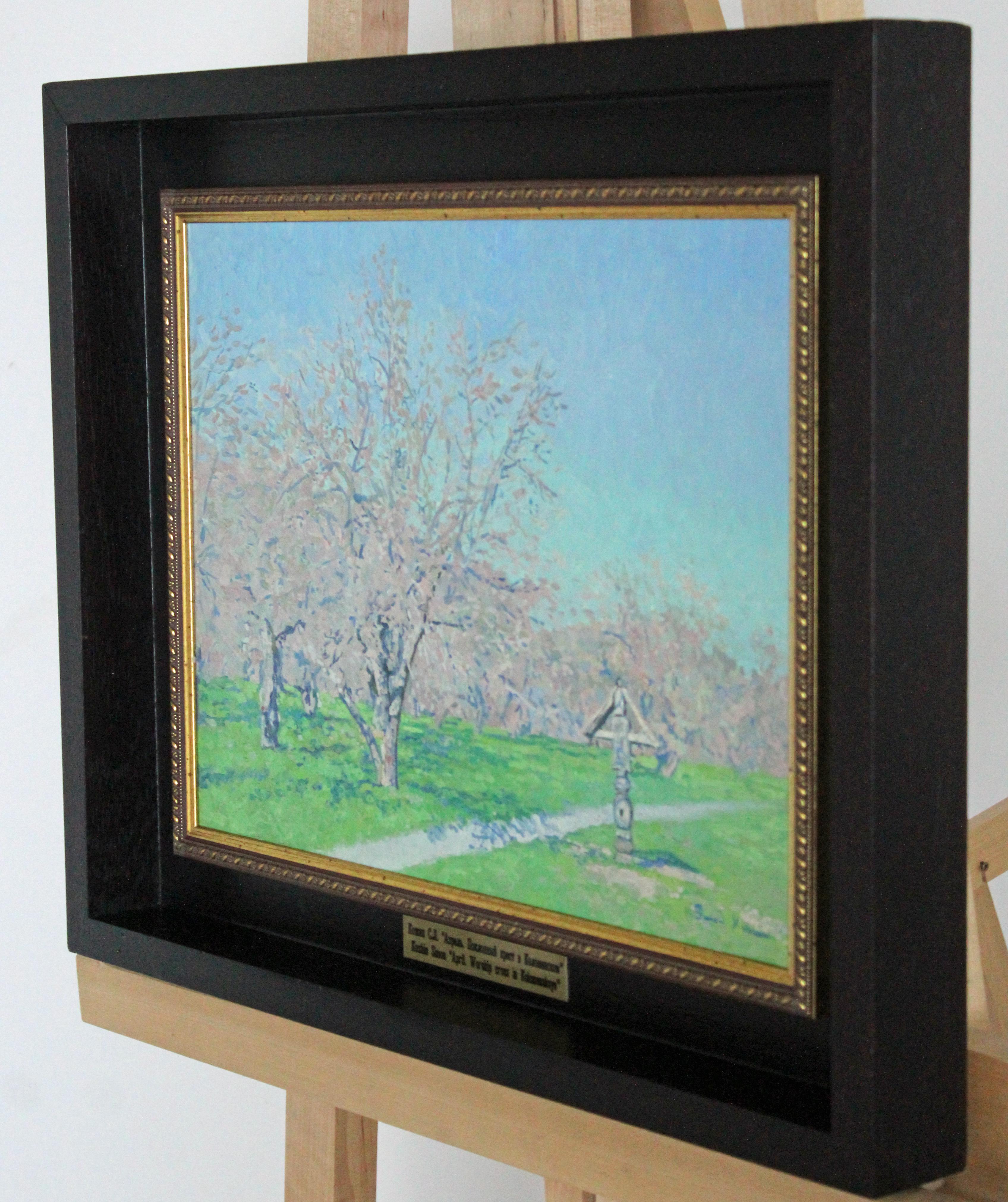 Aprile. Croce di culto a Kolomenskoye, Paesaggio a olio Pleinair di Simon Kozhin 5