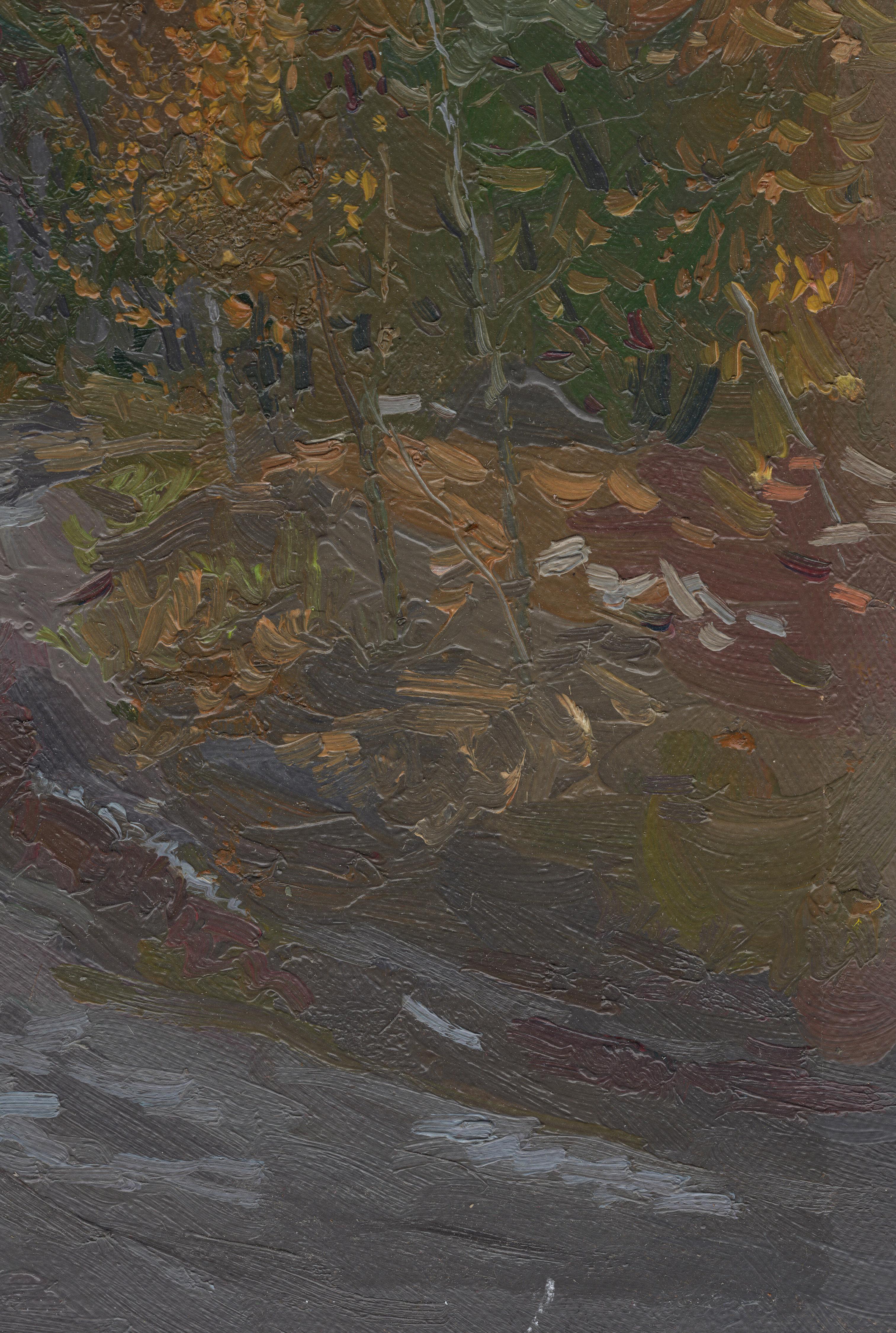 In questo dipinto ho catturato la tranquilla essenza di una giornata autunnale, dove i colori della terra e la luce soffusa evocano uno stato d'animo riflessivo. Utilizzando l'olio, ho mescolato impressionismo e realismo per dare vita agli alberi e