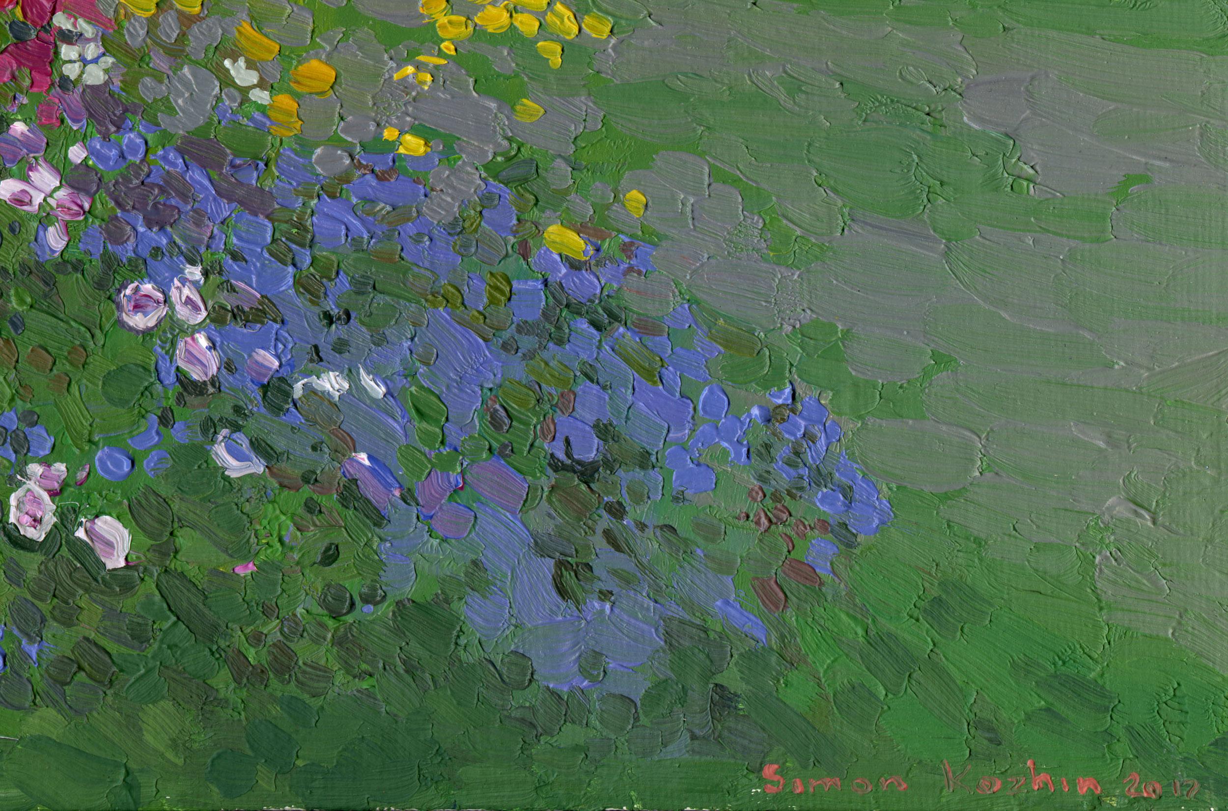 Autumn flowers - Black Landscape Painting by Simon Kozhin