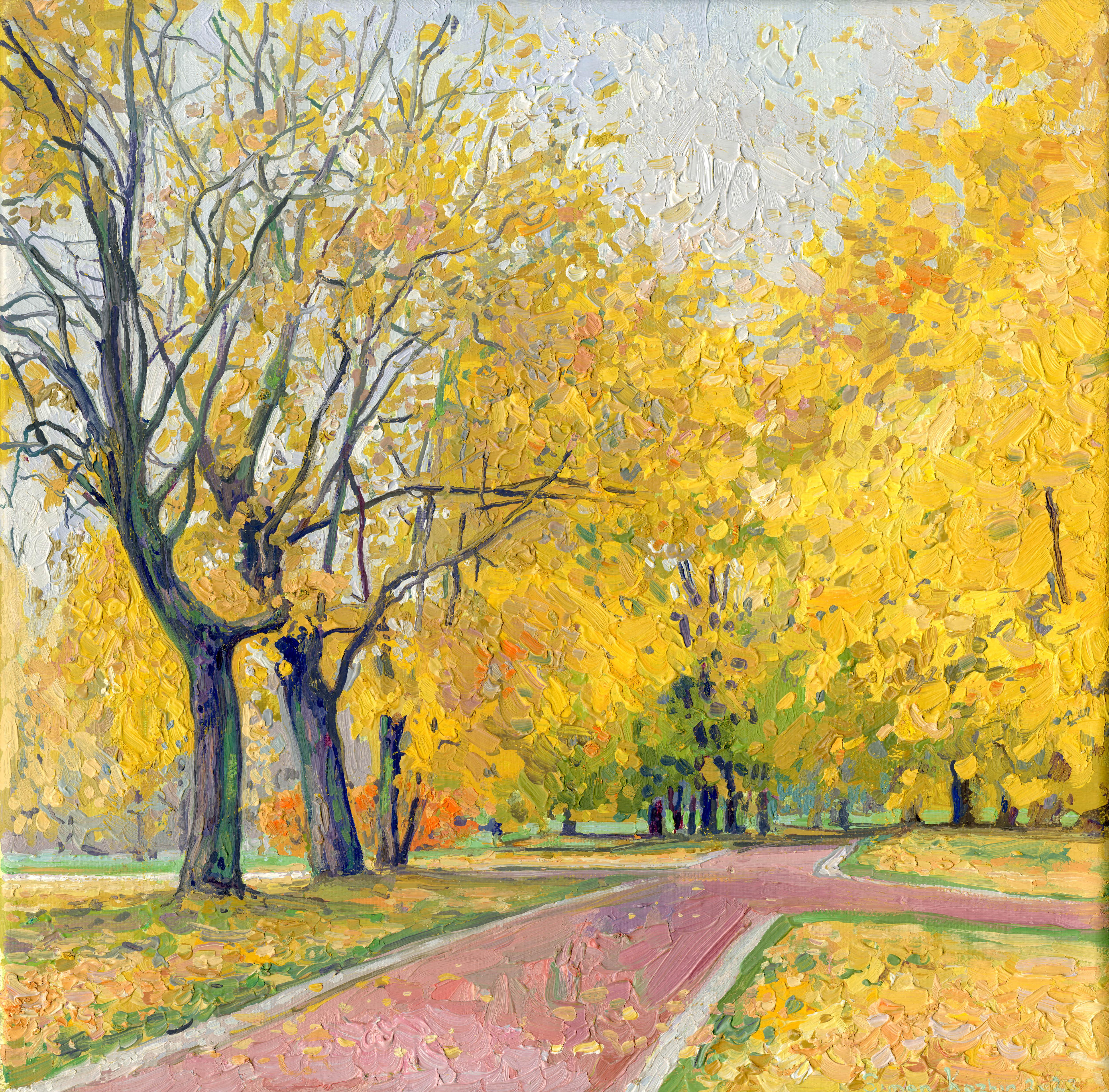 Landscape Painting di Simon Kozhin - Quadro Melodia d
autunno, olio su tela, 30x30 cm, condizioni pari al nuovo